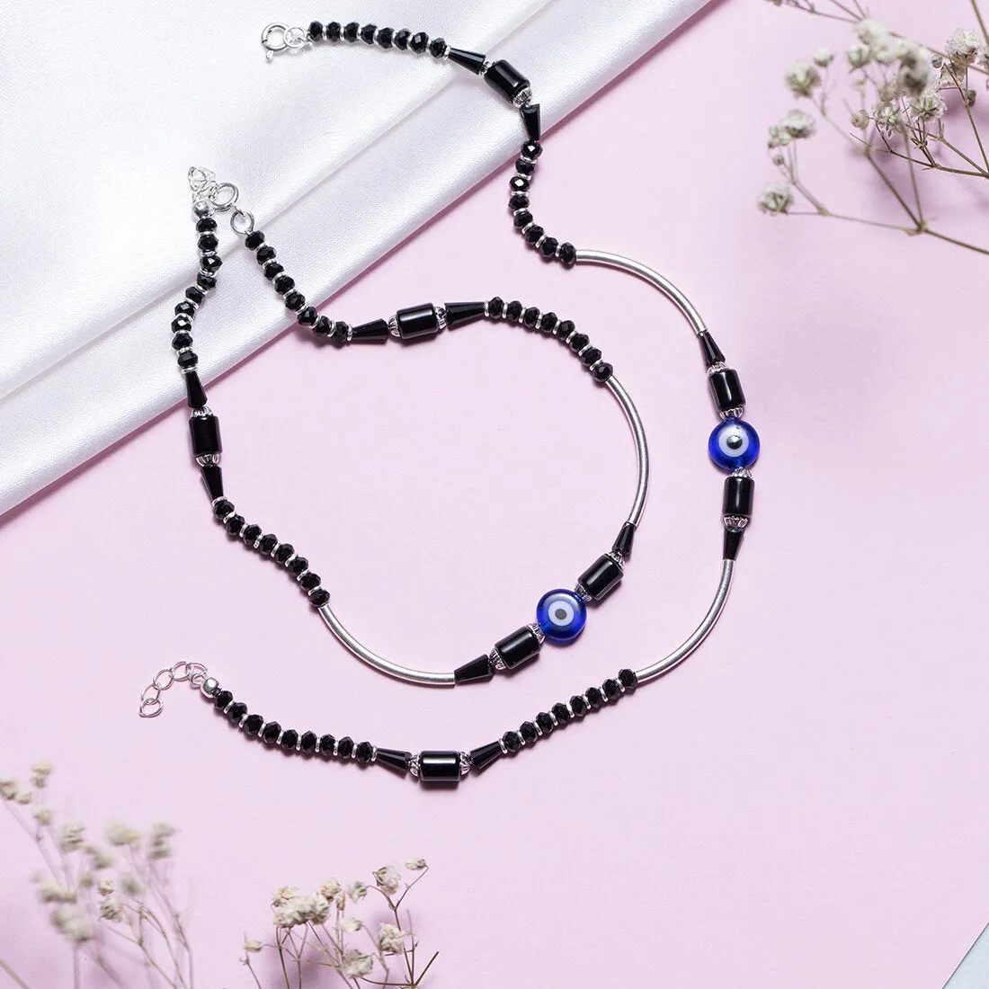 Mystic Charms 925 Sterling Silver Rhodium-Plated Evil Eye Anklet