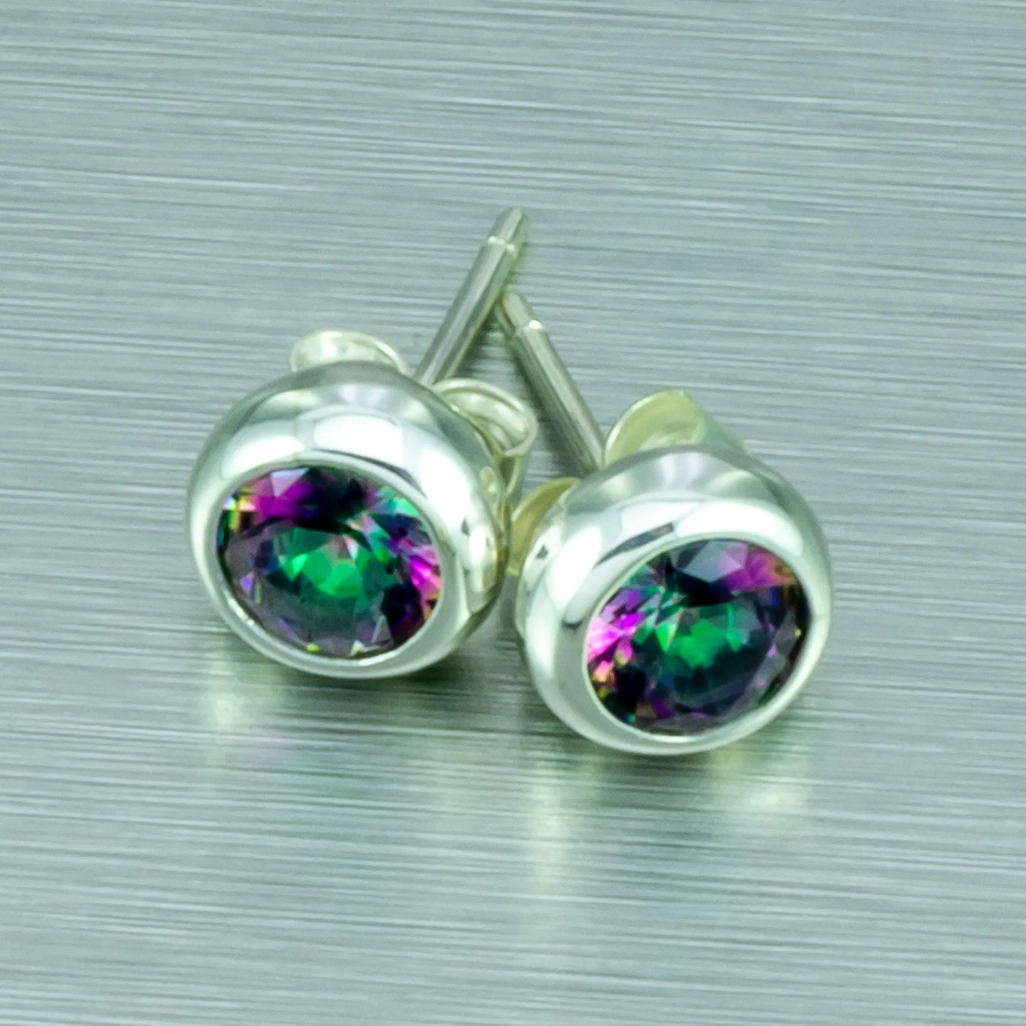 Mystic Topaz Stud Earrings. 92.5% Sterling Silver.