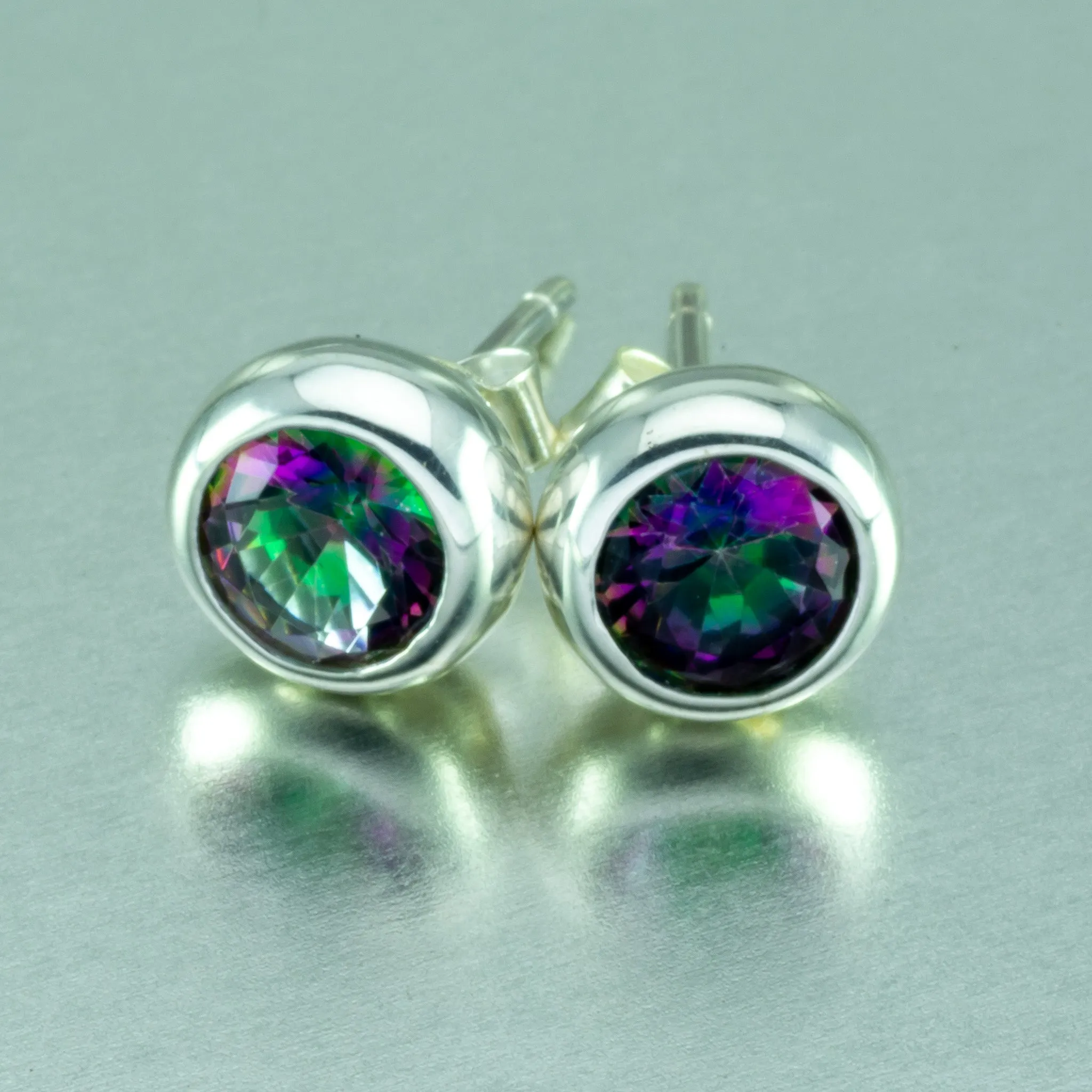 Mystic Topaz Stud Earrings. 92.5% Sterling Silver.