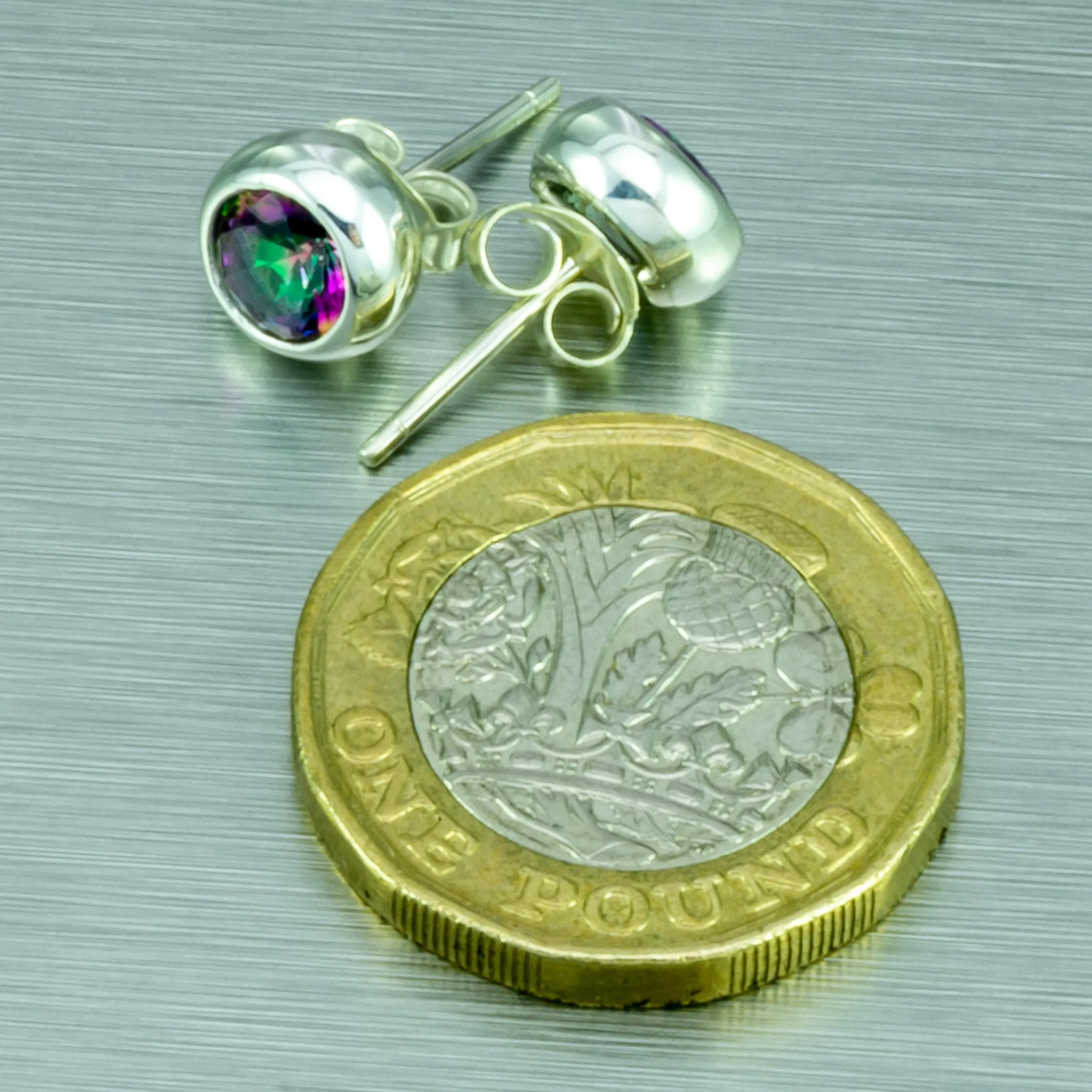 Mystic Topaz Stud Earrings. 92.5% Sterling Silver.