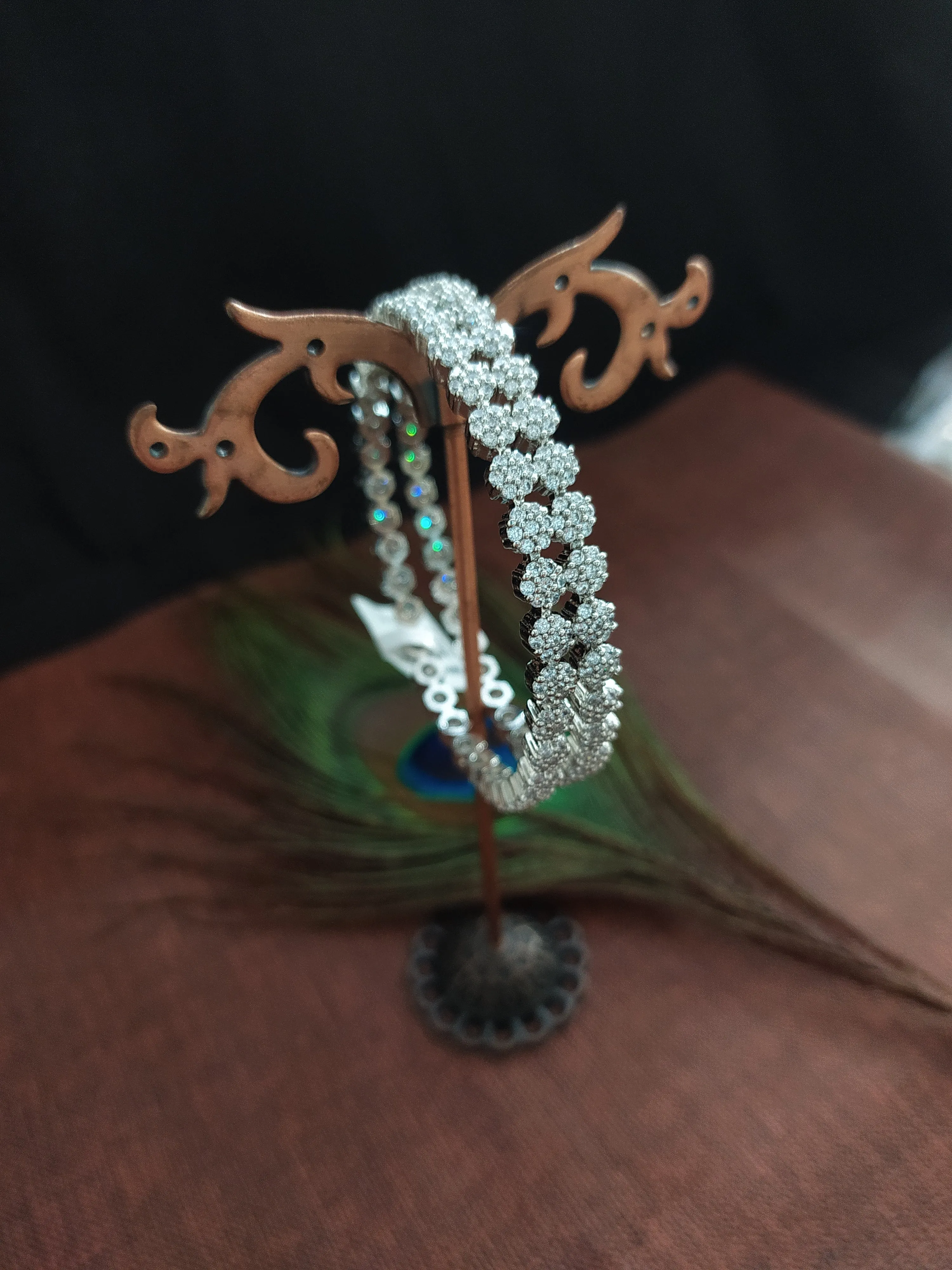 Nakshatra Design Silver Plated Zircon Bangles