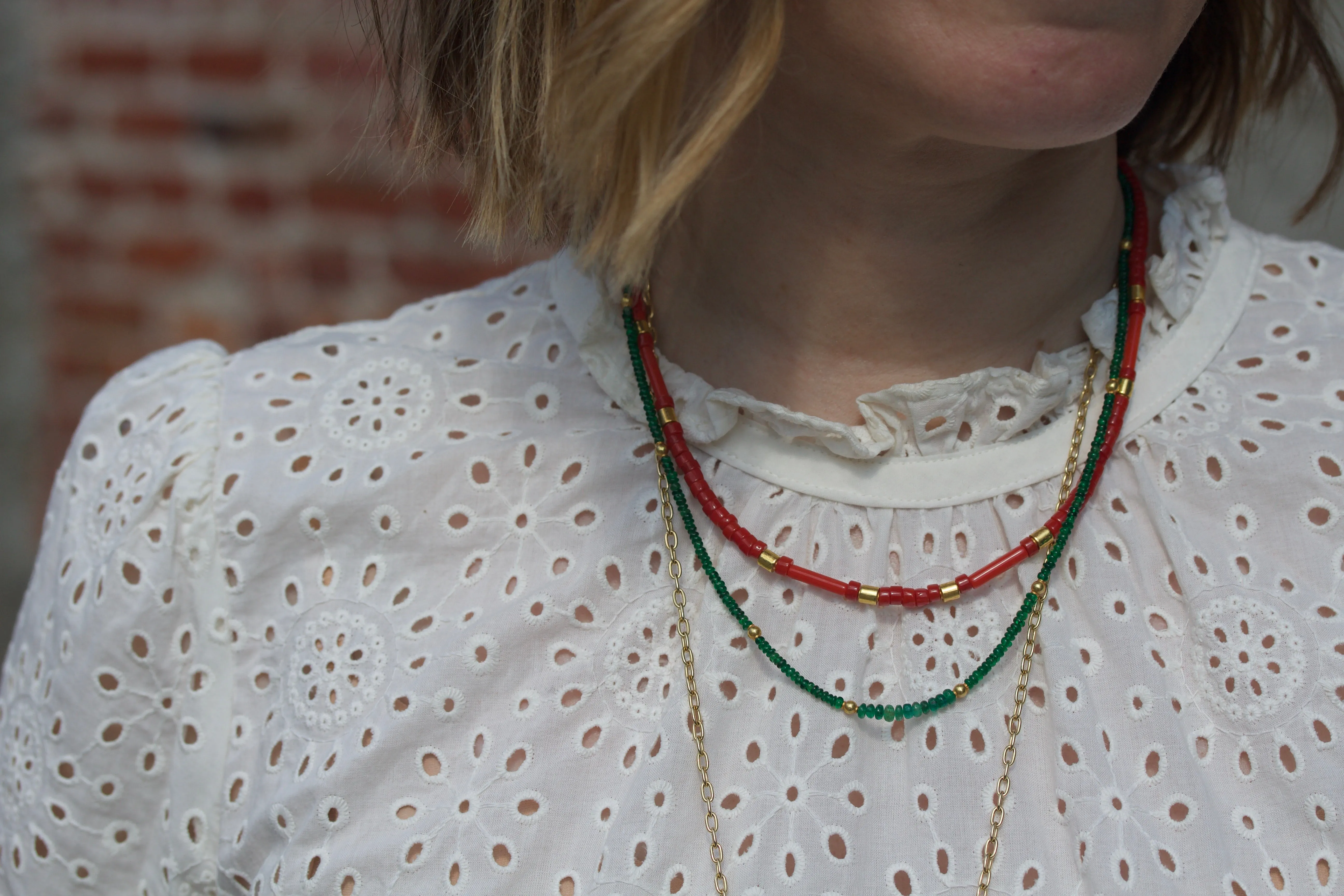 Natural Coral & High Karat Gold Beaded Necklace