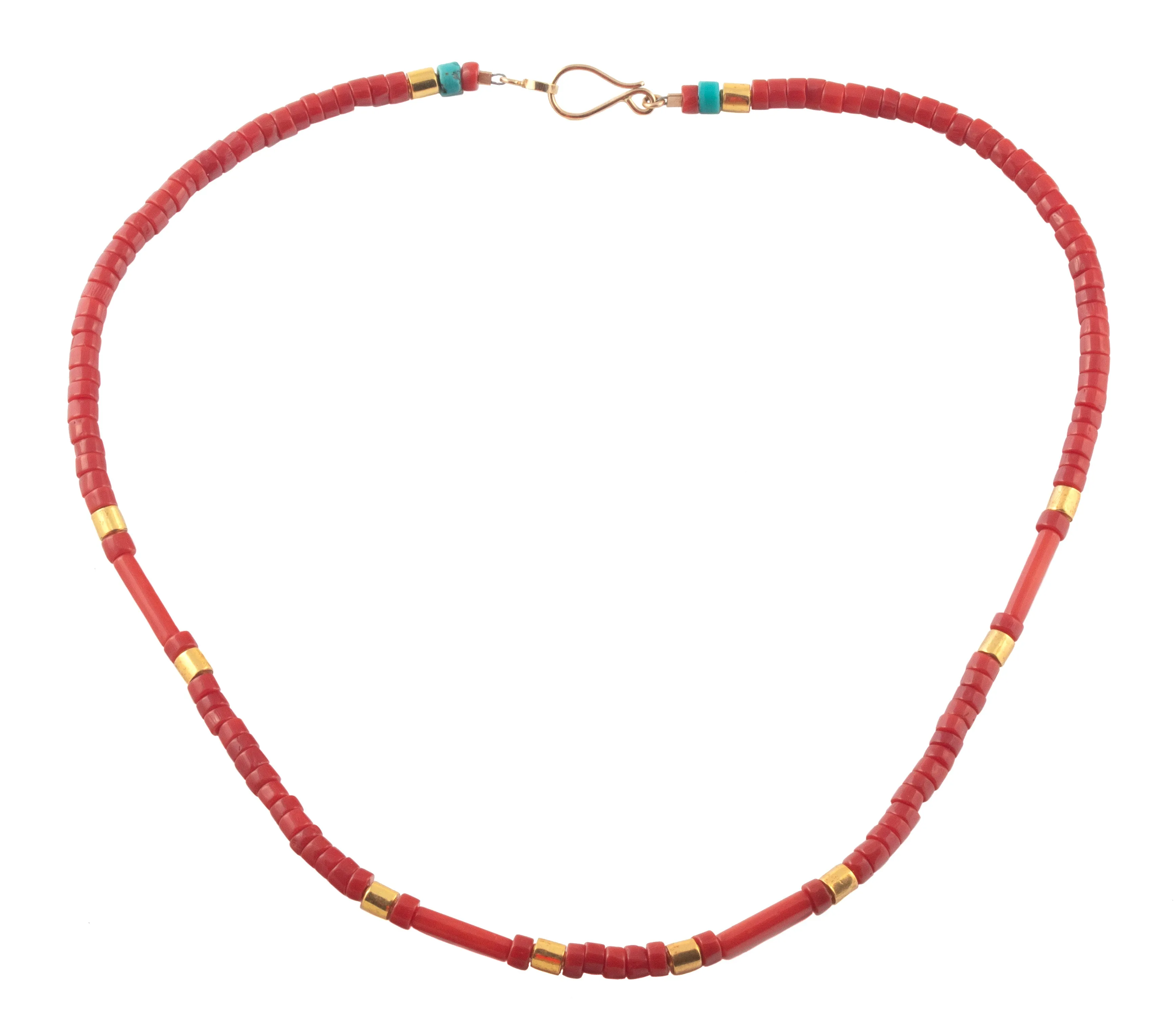 Natural Coral & High Karat Gold Beaded Necklace