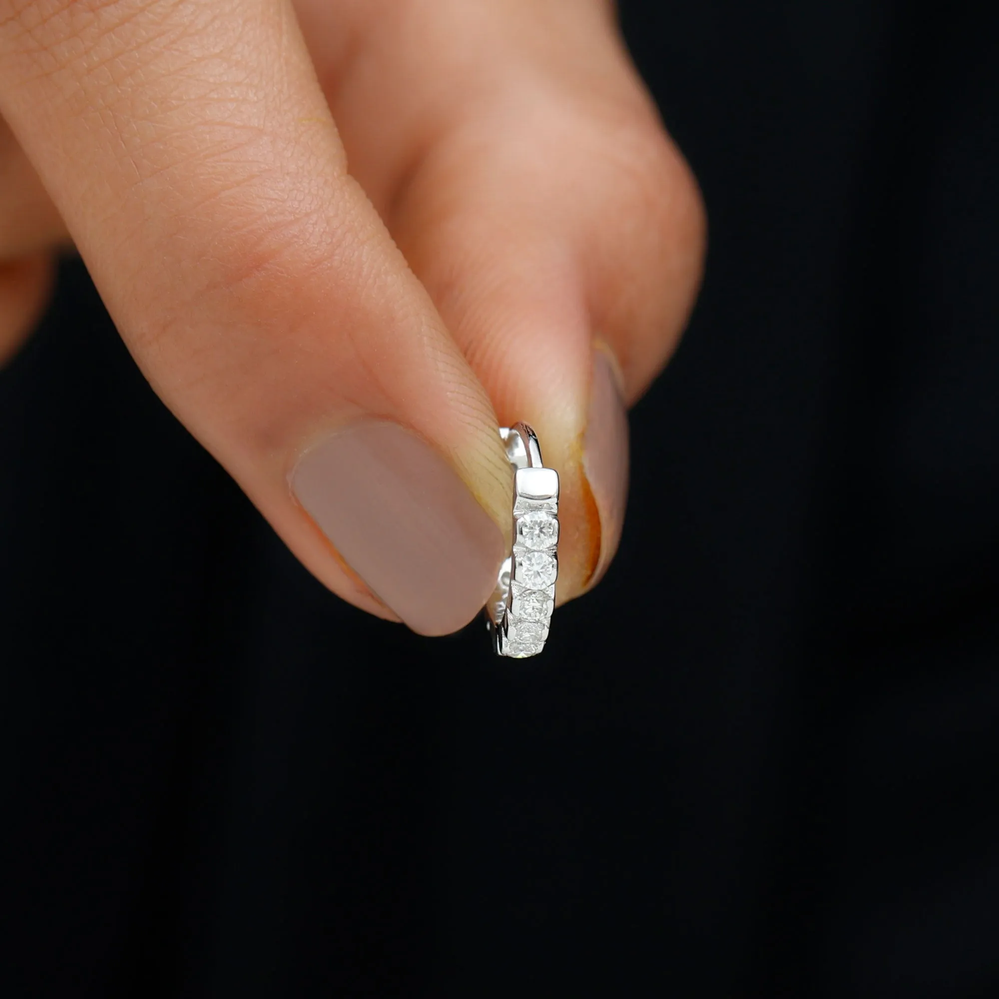 Natural Diamond Helix Huggie Hoop Earring