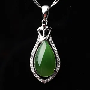 Natural Jade Pendant Nephrite Silver Zircon Pendant ZPT190
