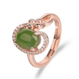 Natural Jade Ring Nephrite Silver Zircon Adjustable Ring ZNRG130