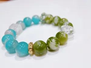 Natural Quality Amazonyte   Serpentine Jade   Clear Quartz | Original Design Bracelet | Natural Crystal Bracelet | Energy Stone | Best Gifts