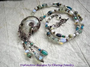 Nautilus Treasure Necklace, Natural Ammonite, Ocean Color Gemstone