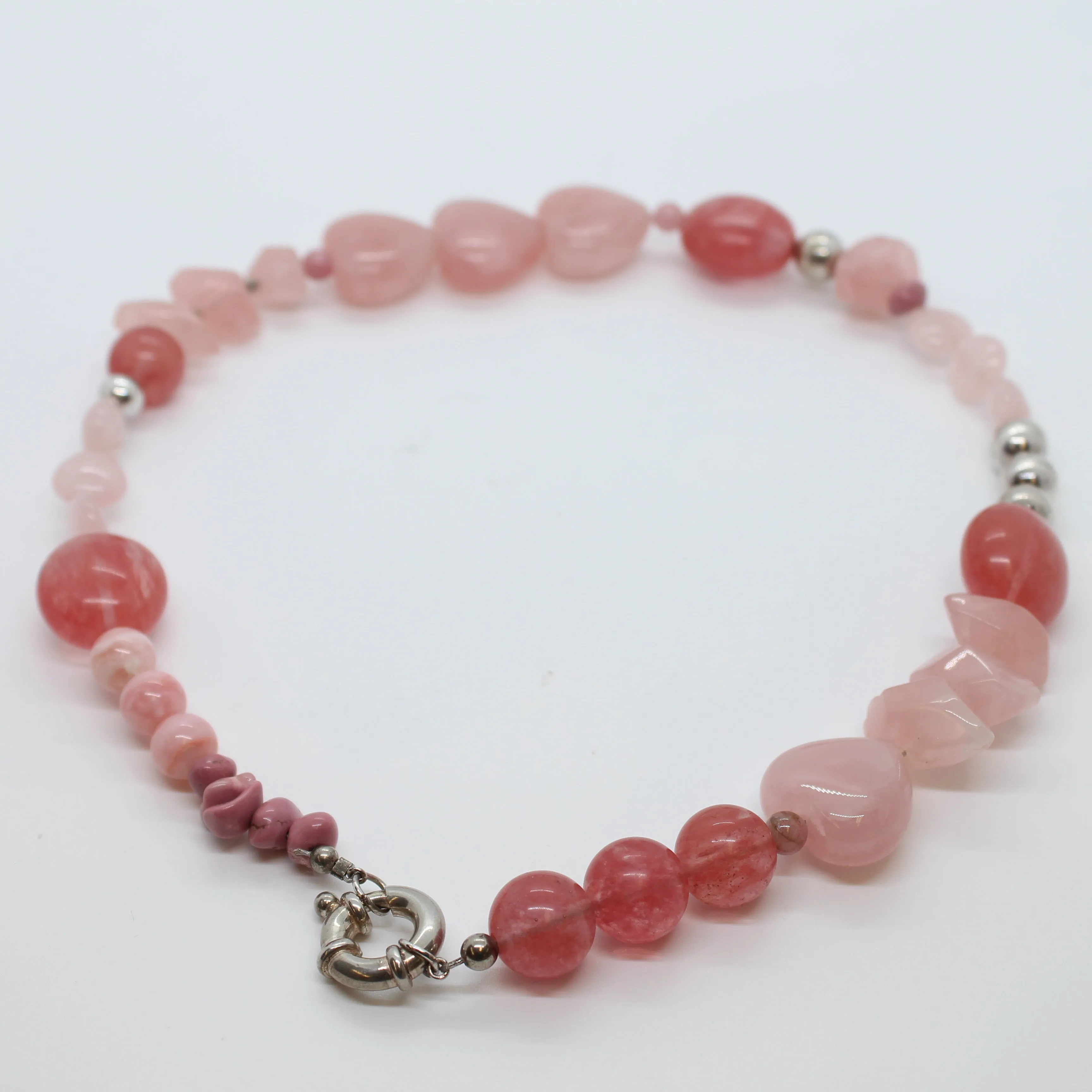 Necklace, Natural Gemstone and Silver, Rose Quartz, Pink Beryl, Pink Turquoise, and Silver, #N214