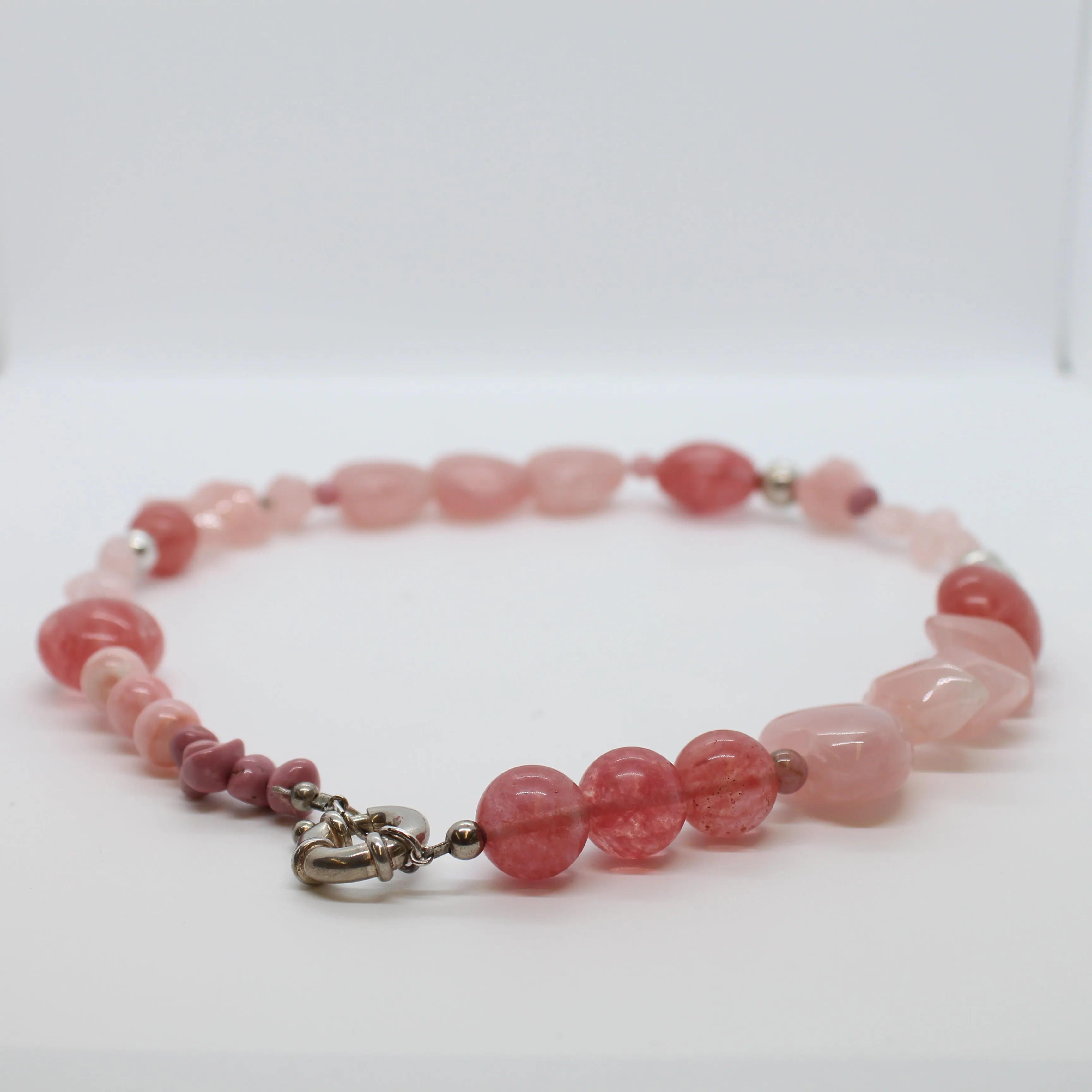 Necklace, Natural Gemstone and Silver, Rose Quartz, Pink Beryl, Pink Turquoise, and Silver, #N214