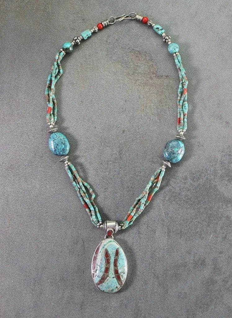 One of a Kind Sterling and Inlaid Turquoise Necklace