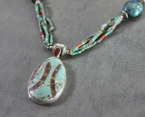 One of a Kind Sterling and Inlaid Turquoise Necklace