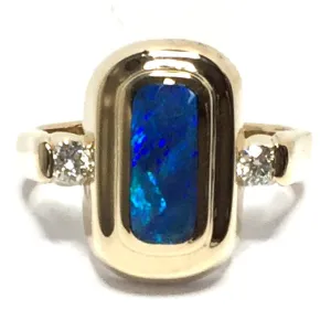 Opal Rings Rectangle Inlaid Center with .16ctw Round Diamonds