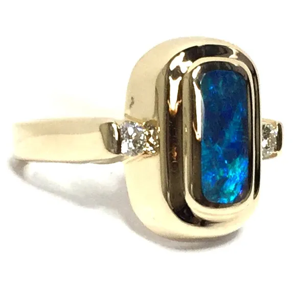 Opal Rings Rectangle Inlaid Center with .16ctw Round Diamonds