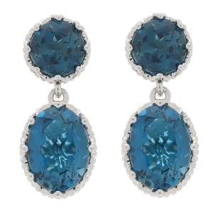 Oval Blue London Topaz Sterling Silver Earrings with Accent
