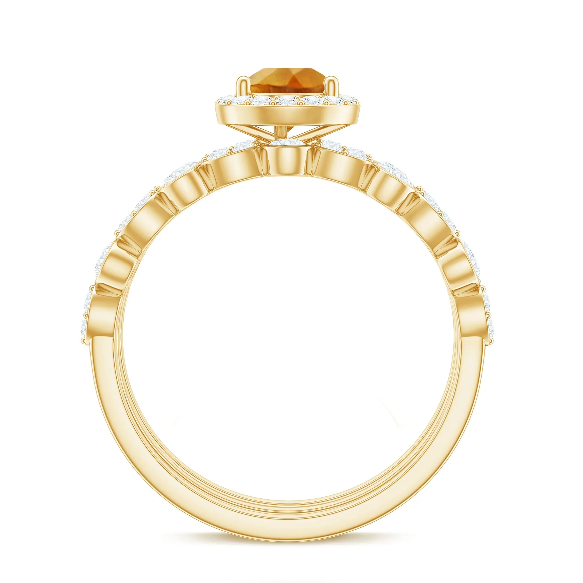 Pear Cut Citrine Bridal Trio Ring Set with Moissanite Band