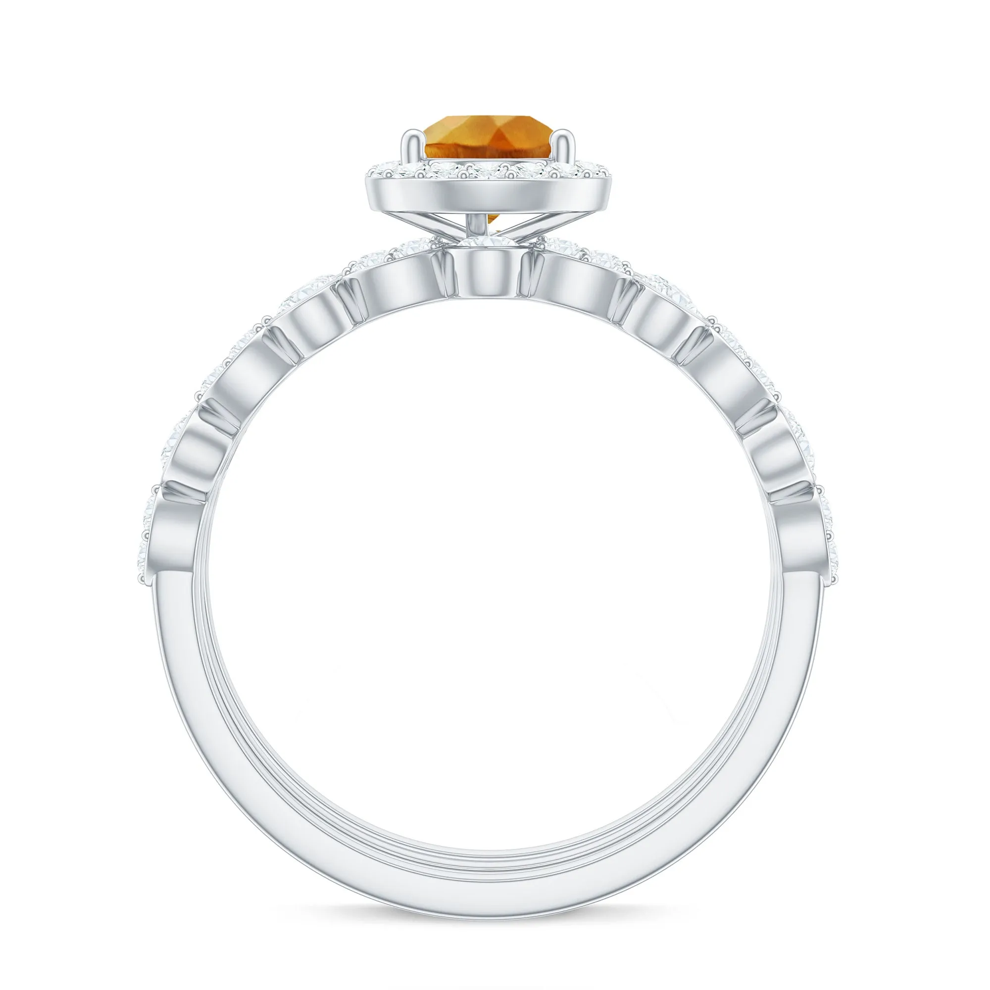 Pear Cut Citrine Bridal Trio Ring Set with Moissanite Band