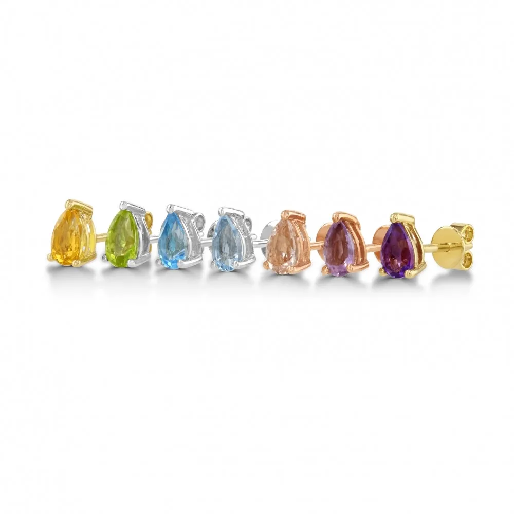 Pear Shaped Blue Topaz Stud Earrings - White Gold