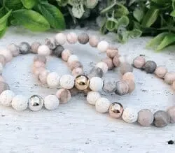 Pink Jasper Natural stone beaded lava bracelet