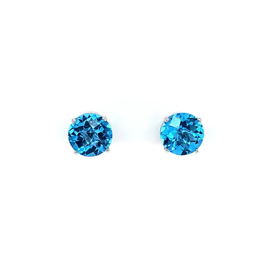 Platinum 8mm Swiss Blue Topaz Stud Earrings (I8070)