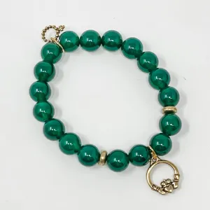 PowerBeads by jen Petites Green Jade Bracelet with Claddagh Charm