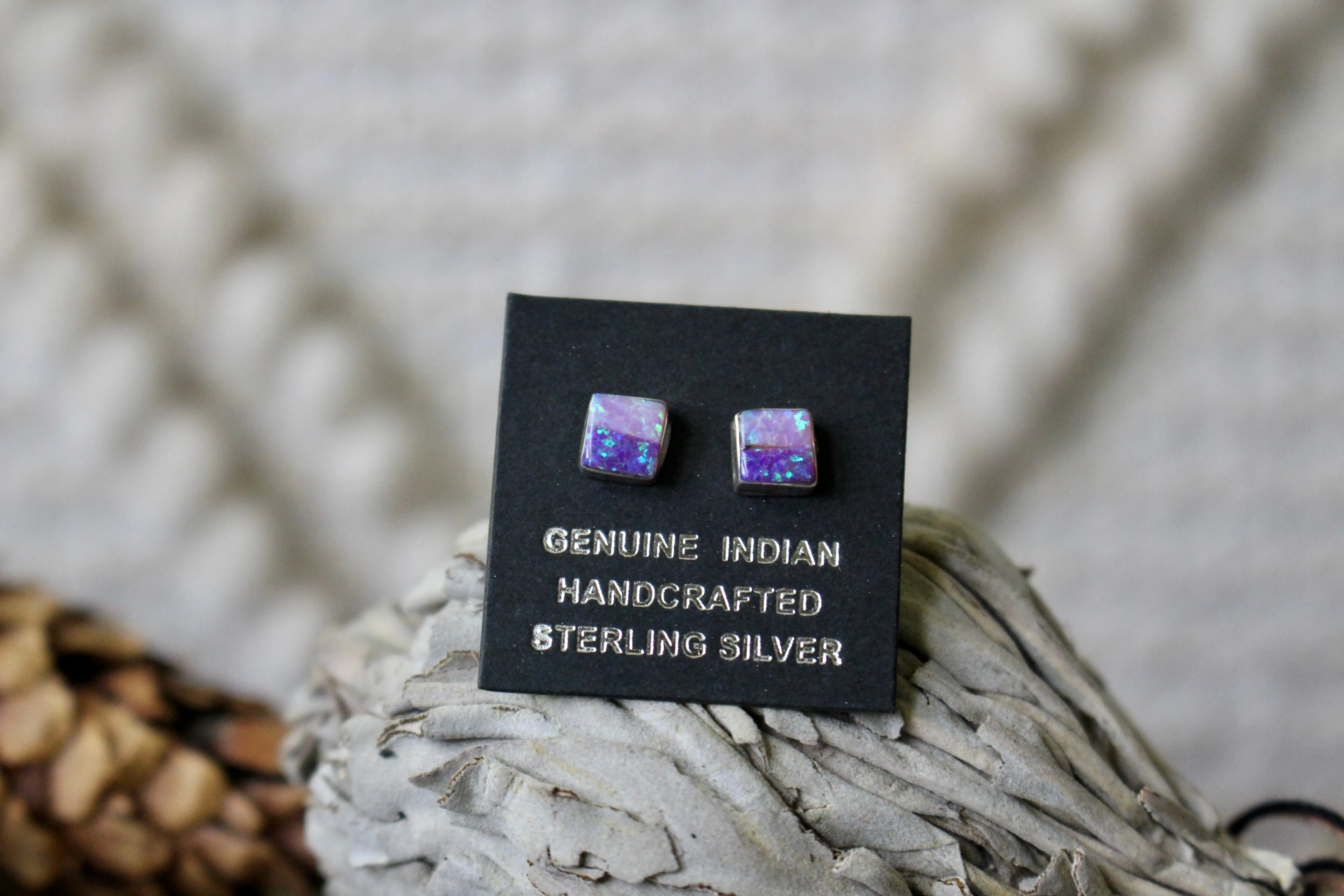 Purple and Pink Opal Square Studs