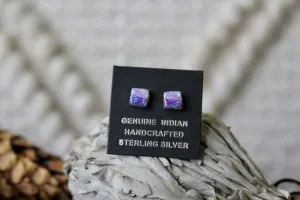 Purple and Pink Opal Square Studs