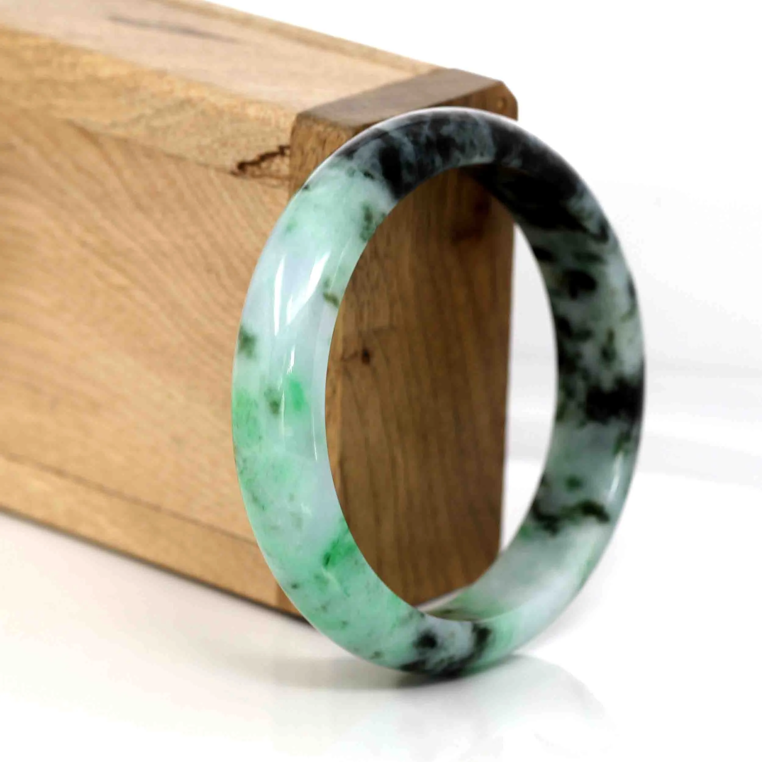 "Classic Bangle" Genuine Burmese Green Jadeite Jade Bangle (56.94 mm ) #349