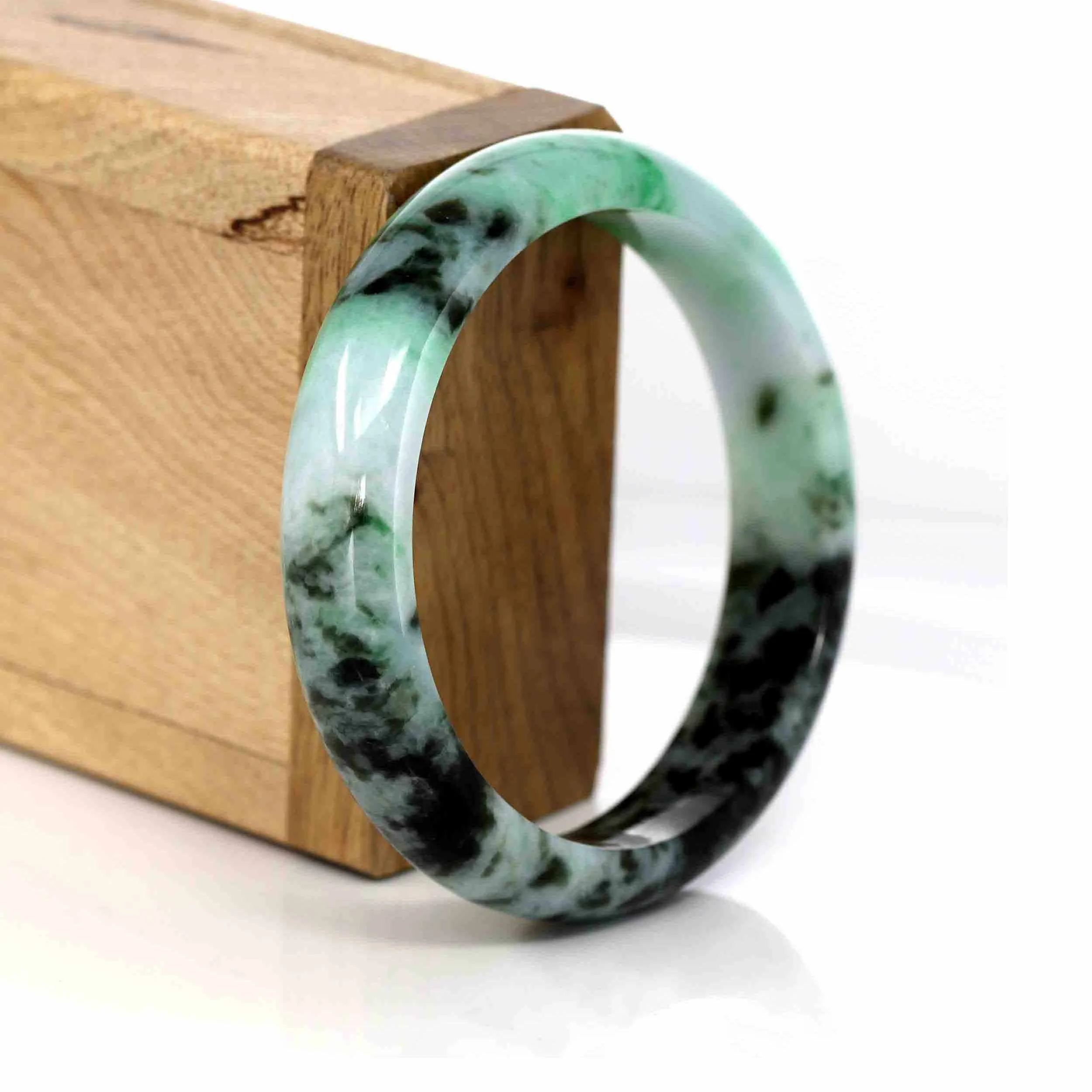 "Classic Bangle" Genuine Burmese Green Jadeite Jade Bangle (56.94 mm ) #349