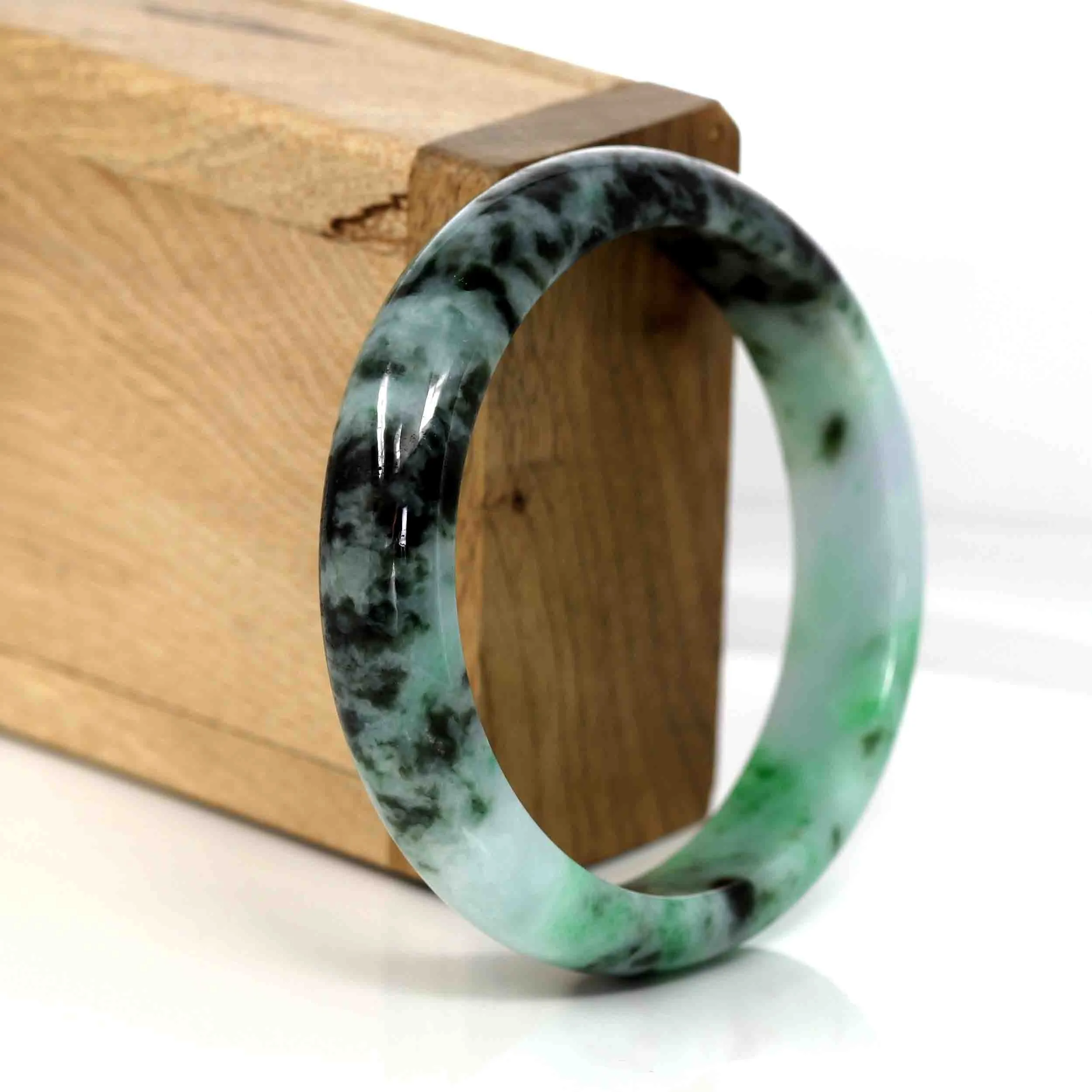 "Classic Bangle" Genuine Burmese Green Jadeite Jade Bangle (56.94 mm ) #349