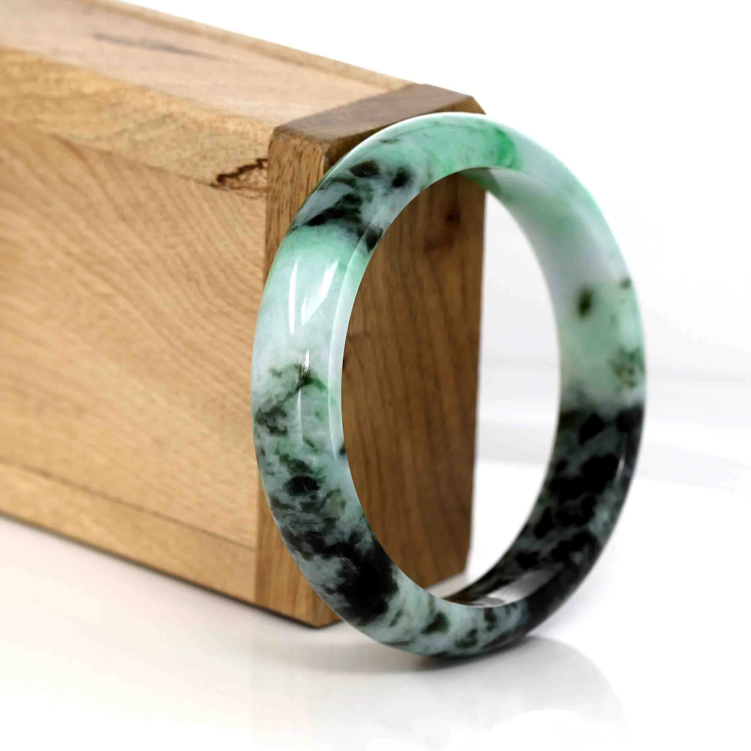 "Classic Bangle" Genuine Burmese Green Jadeite Jade Bangle (56.94 mm ) #349