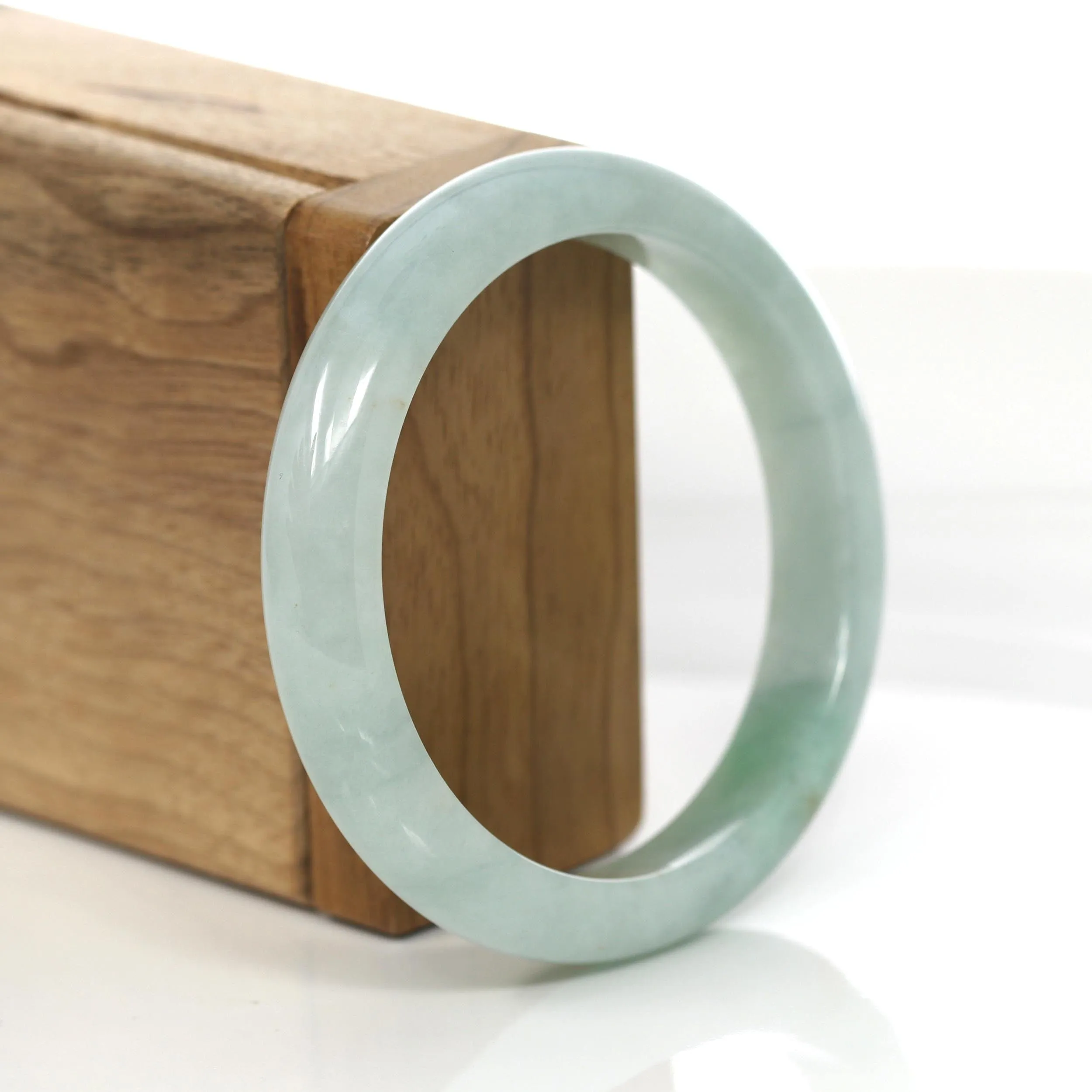 "Classic Half Round" Blue- Green Jadeite Jade Bangle Bracelet (55.78 mm) #481