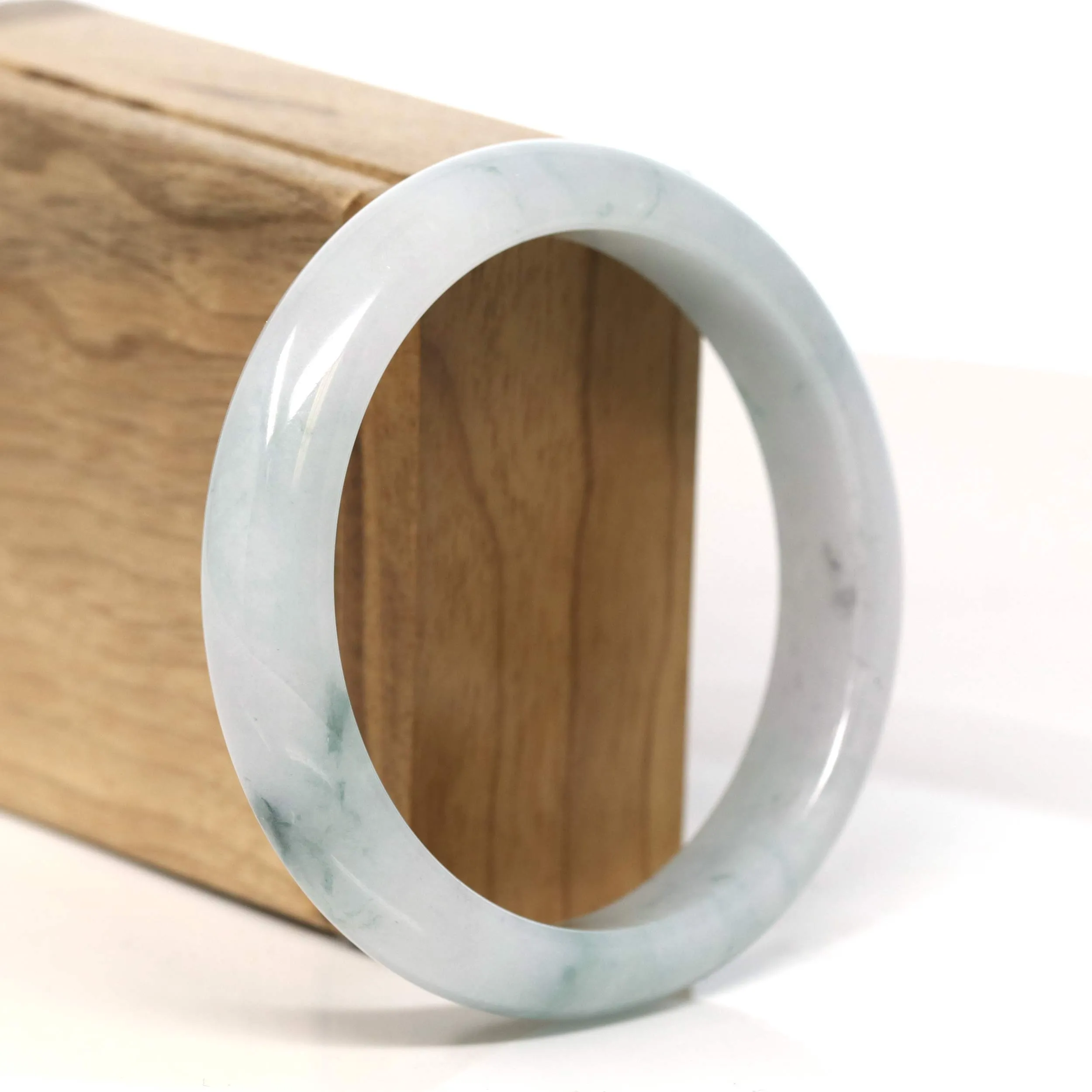 "Classic Princess Half Round" Blue- Green Jadeite Jade Bangle (59.2 mm) #T410