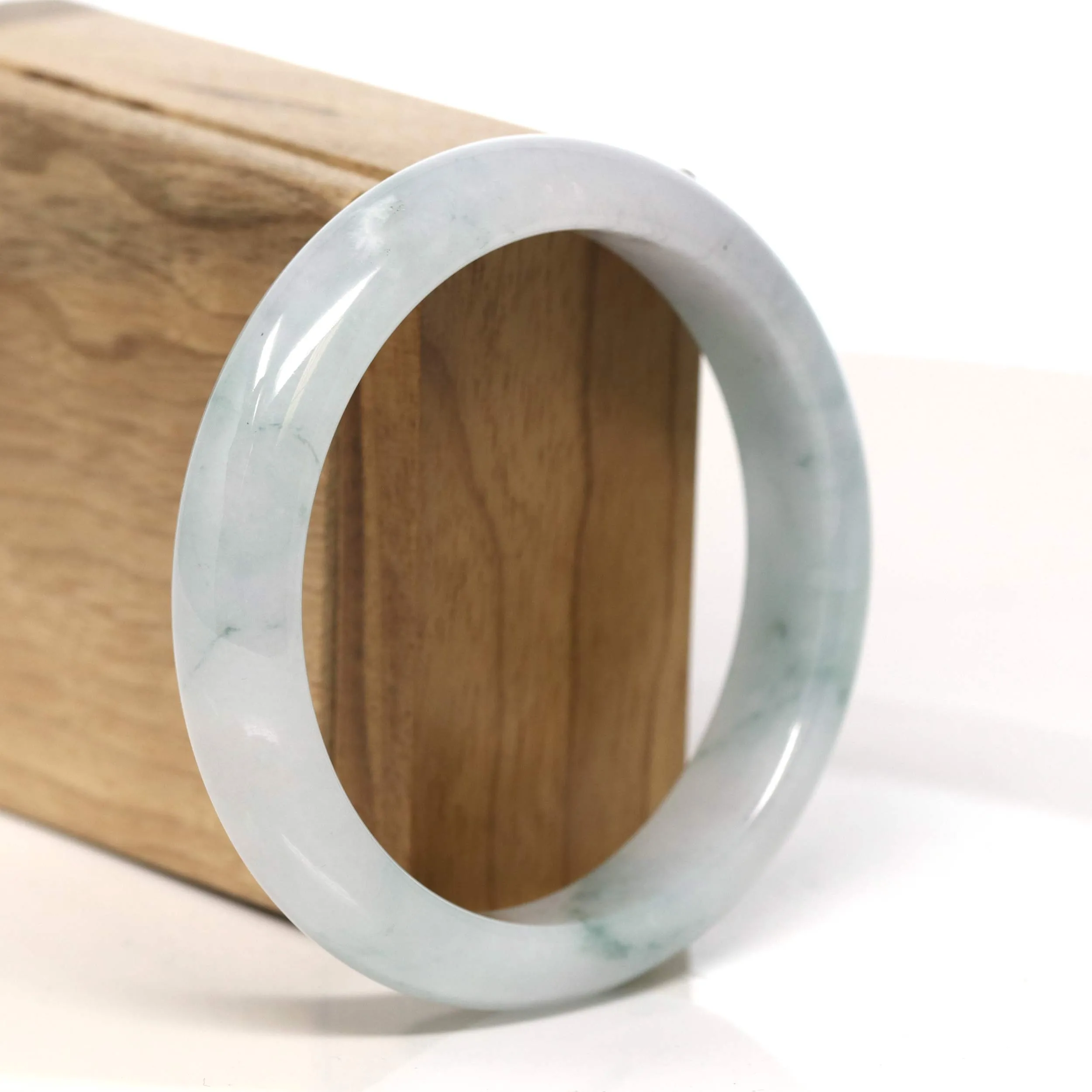 "Classic Princess Half Round" Blue- Green Jadeite Jade Bangle (59.2 mm) #T410