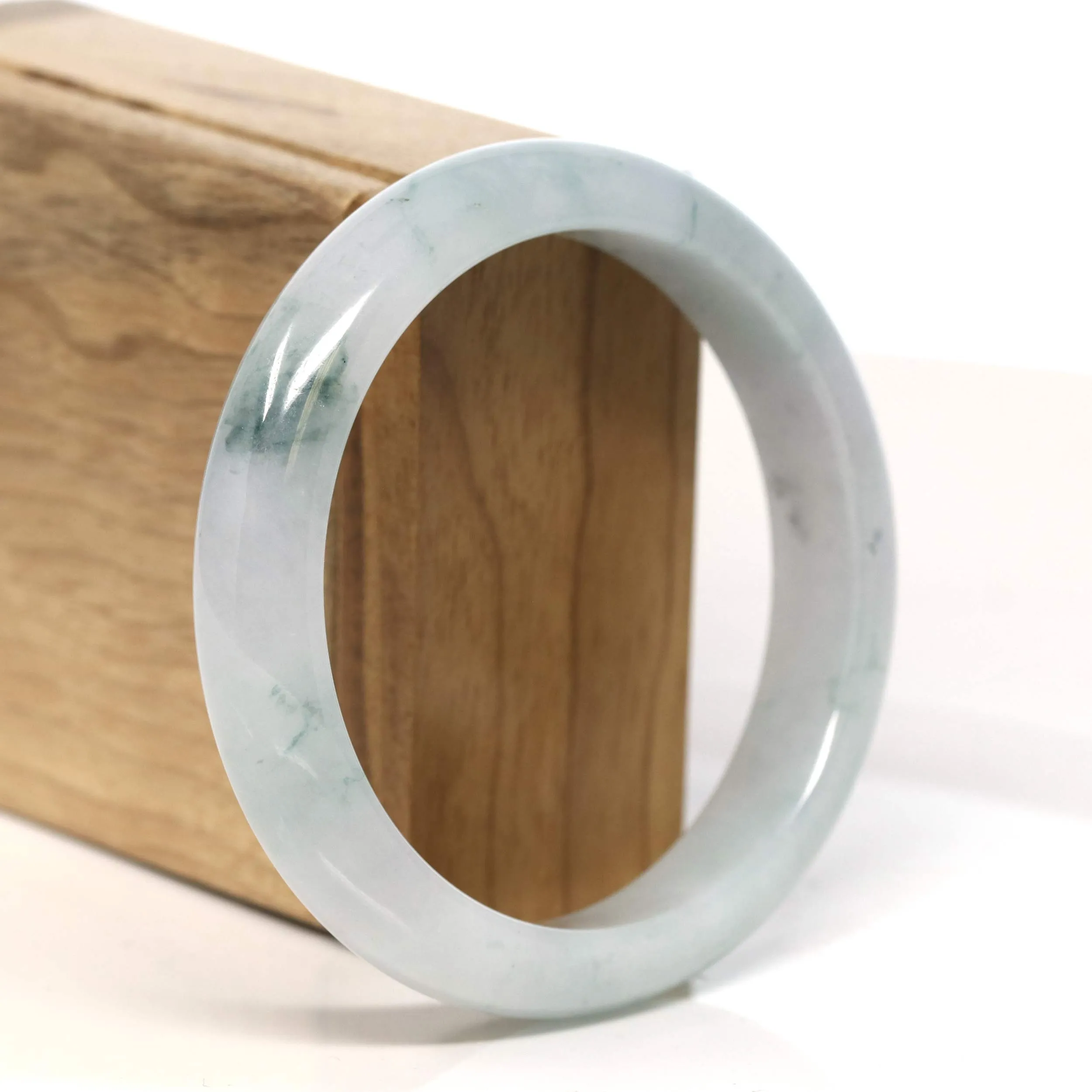 "Classic Princess Half Round" Blue- Green Jadeite Jade Bangle (59.2 mm) #T410