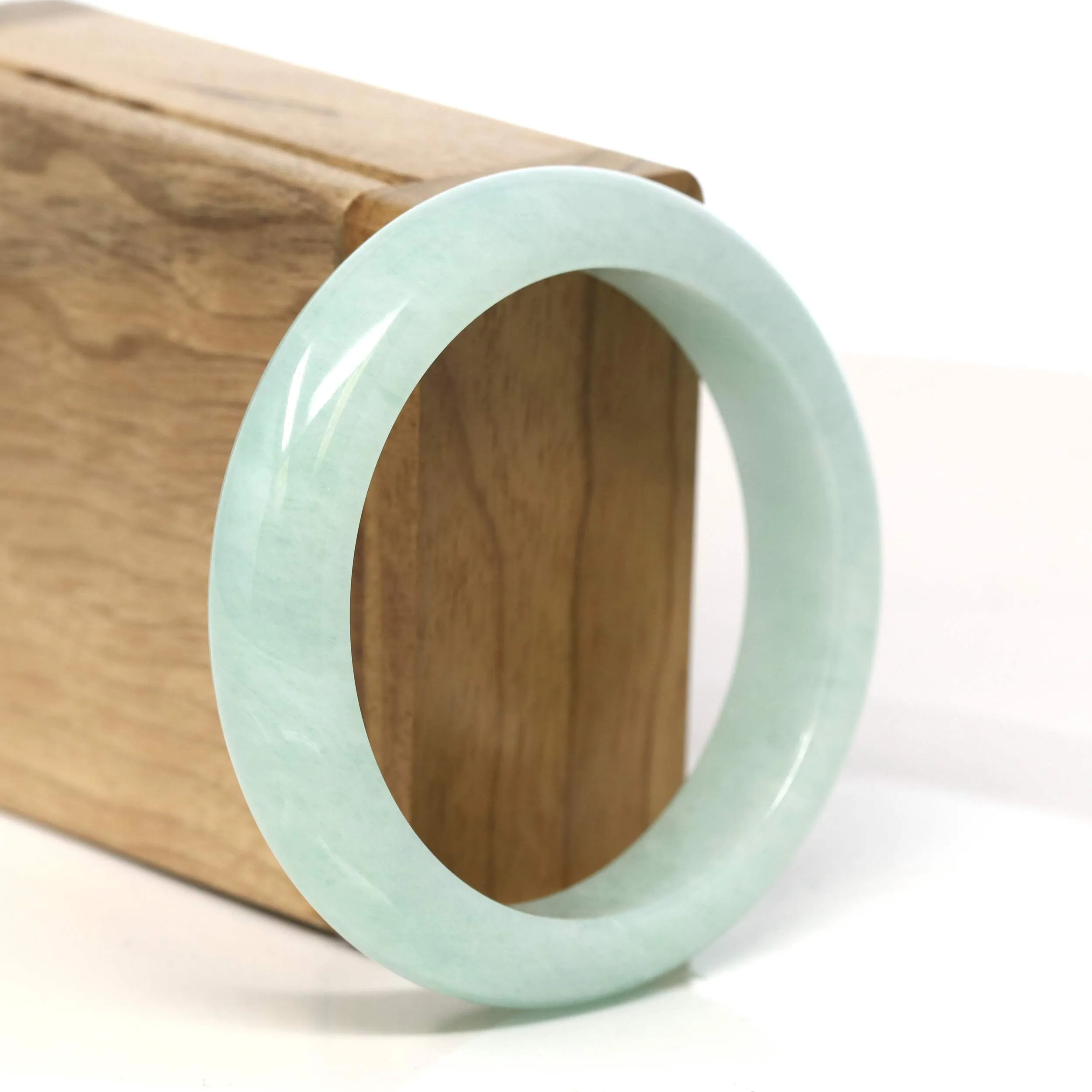 "Classic Princess Half Round" light Apple Green Jadeite Jade Bangle (55.6 mm) #T439