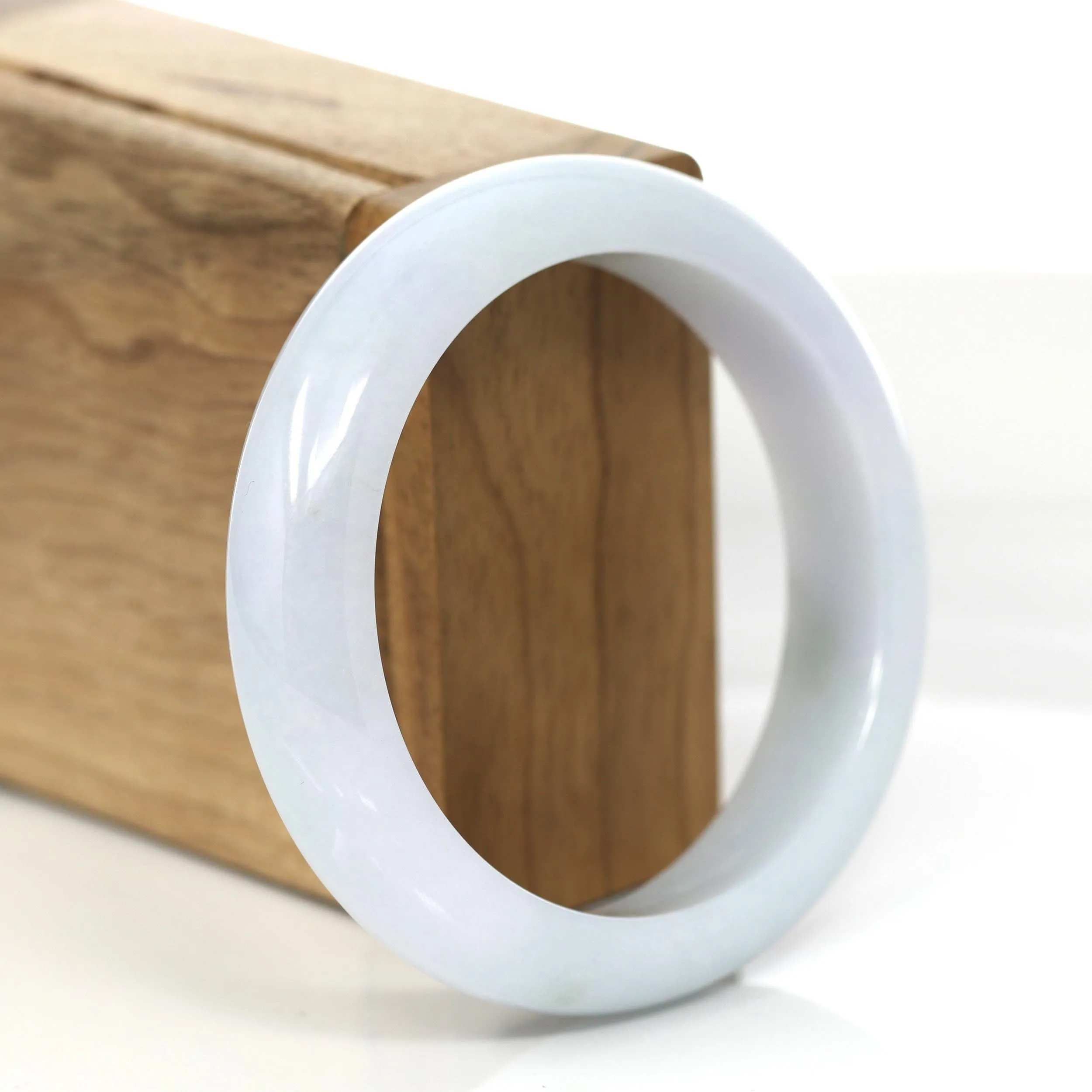 "Princess Half Round" Burmese White- Lavender Jadeite Jade Bangle Bracelet (56.67 mm) #681