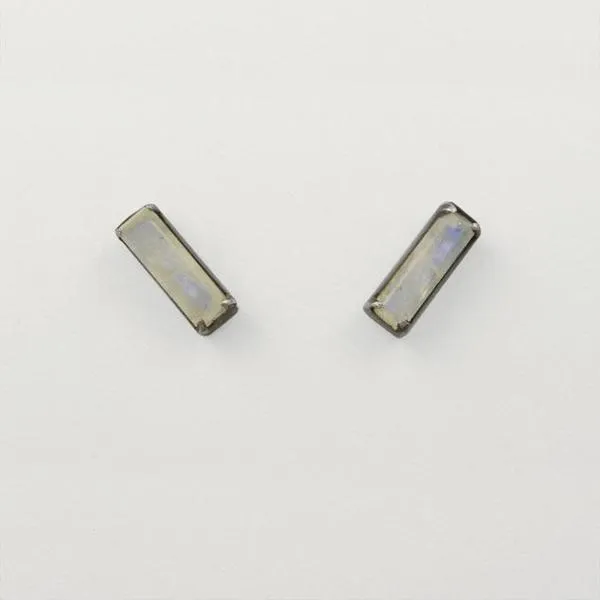 Rainbow Moonstone Faceted Baguette Stud Earrings