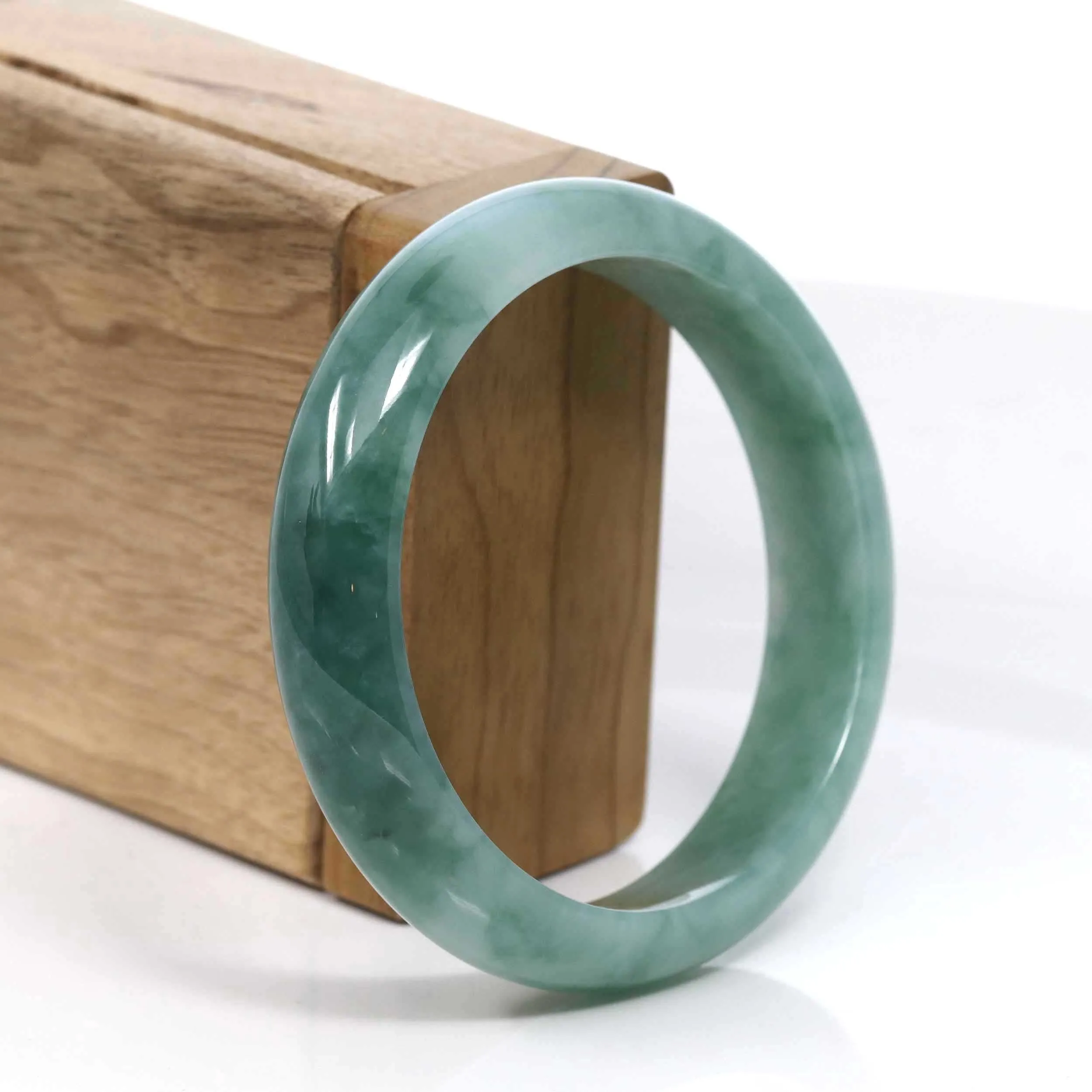 RealJade® Co. Blue-Green Classic Real Jadeite Jade Bangle Bracelet (58.32mm) #938