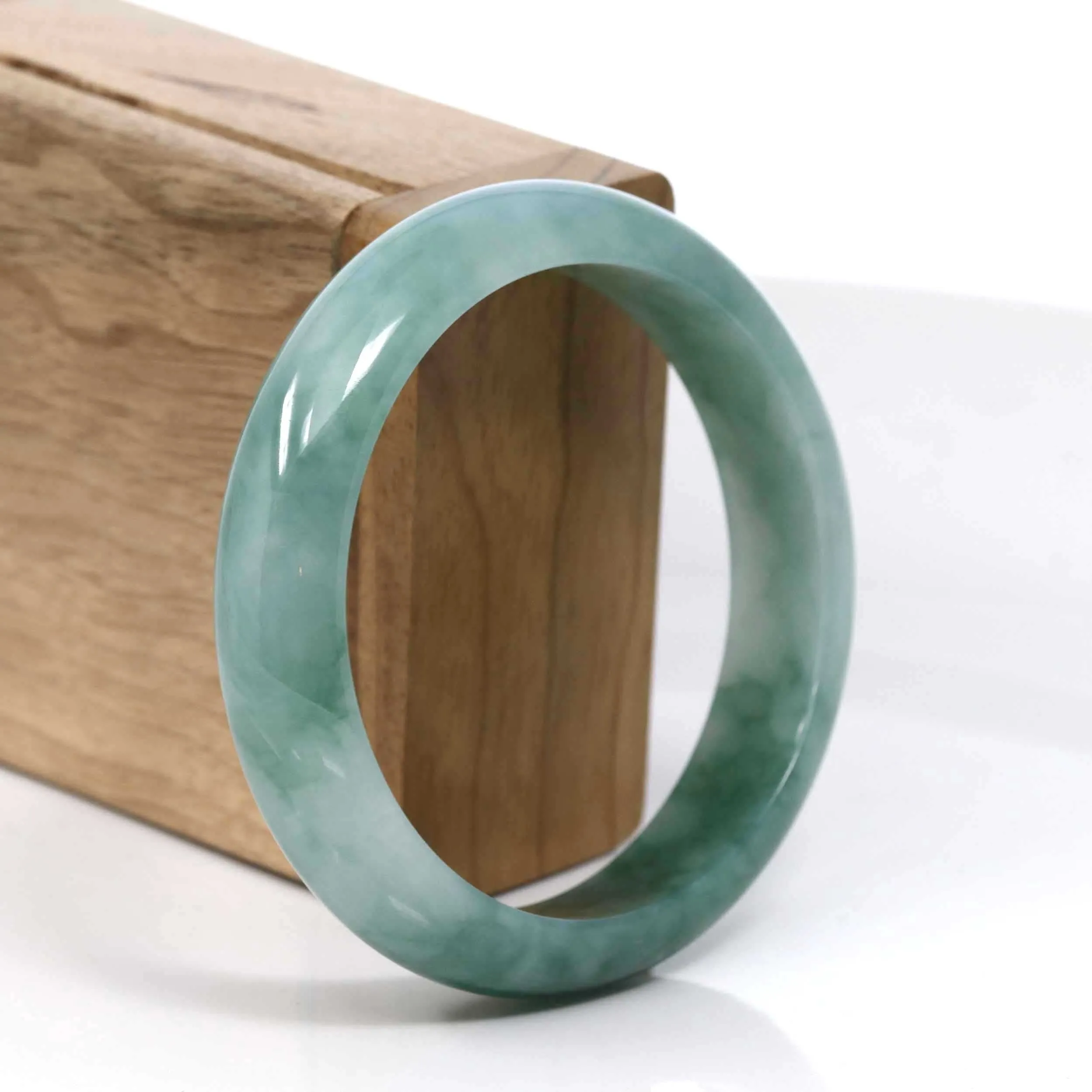 RealJade® Co. Blue-Green Classic Real Jadeite Jade Bangle Bracelet (58.32mm) #938