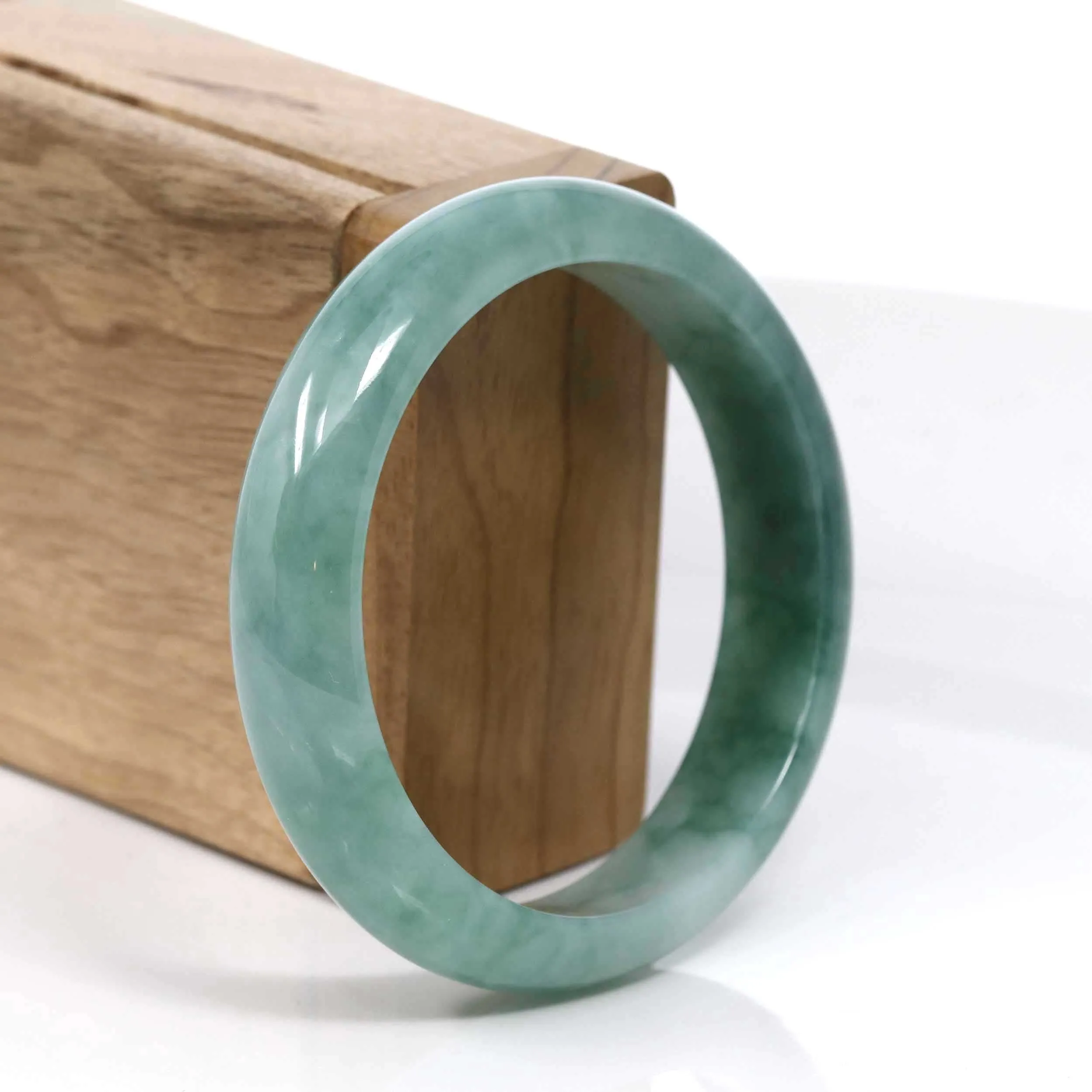 RealJade® Co. Blue-Green Classic Real Jadeite Jade Bangle Bracelet (58.32mm) #938