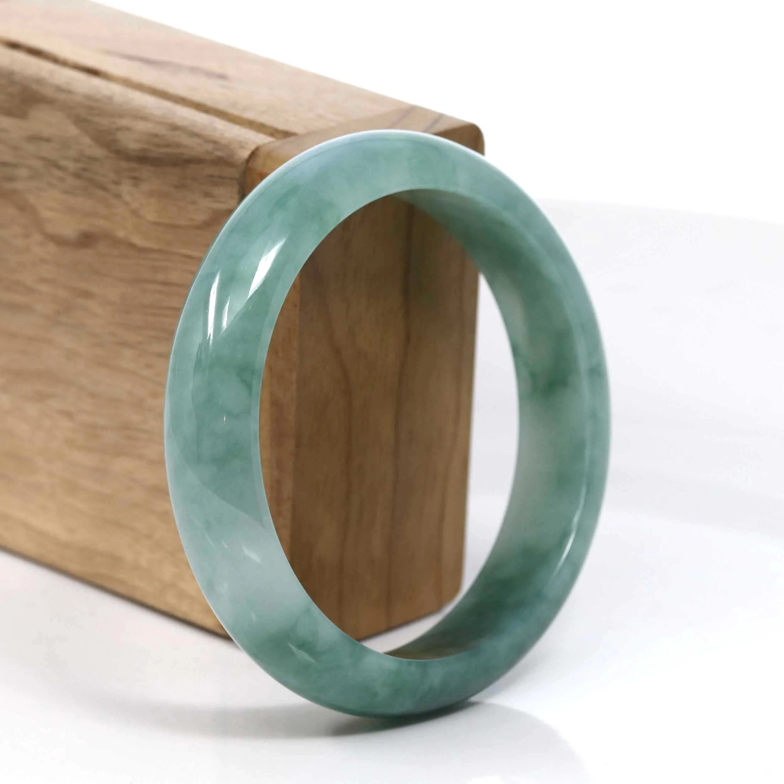 RealJade® Co. Blue-Green Classic Real Jadeite Jade Bangle Bracelet (58.32mm) #938