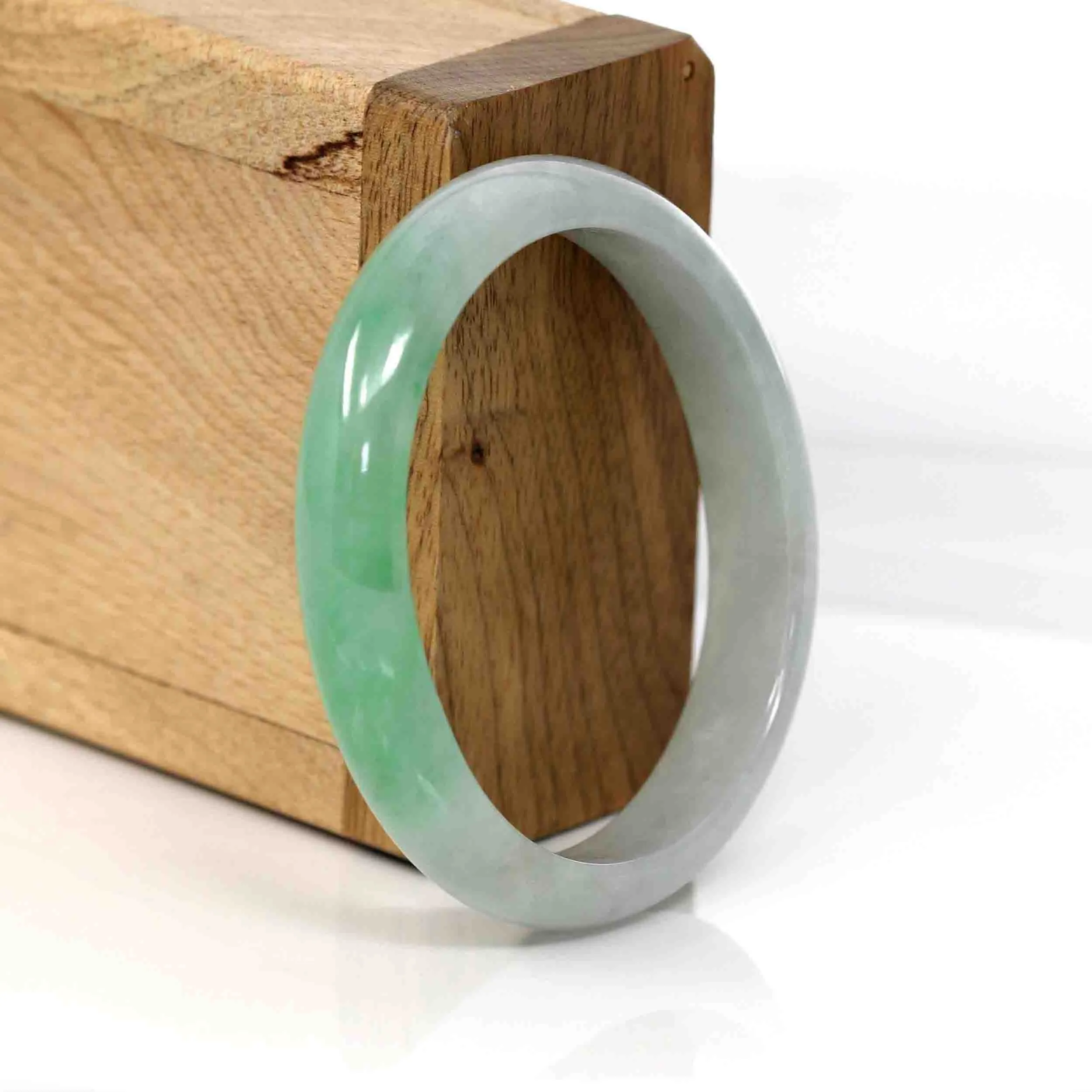 RealJade® Co. Genuine Burmese Green Jadeite Jade Oval Bangle (53.53 mm) #337