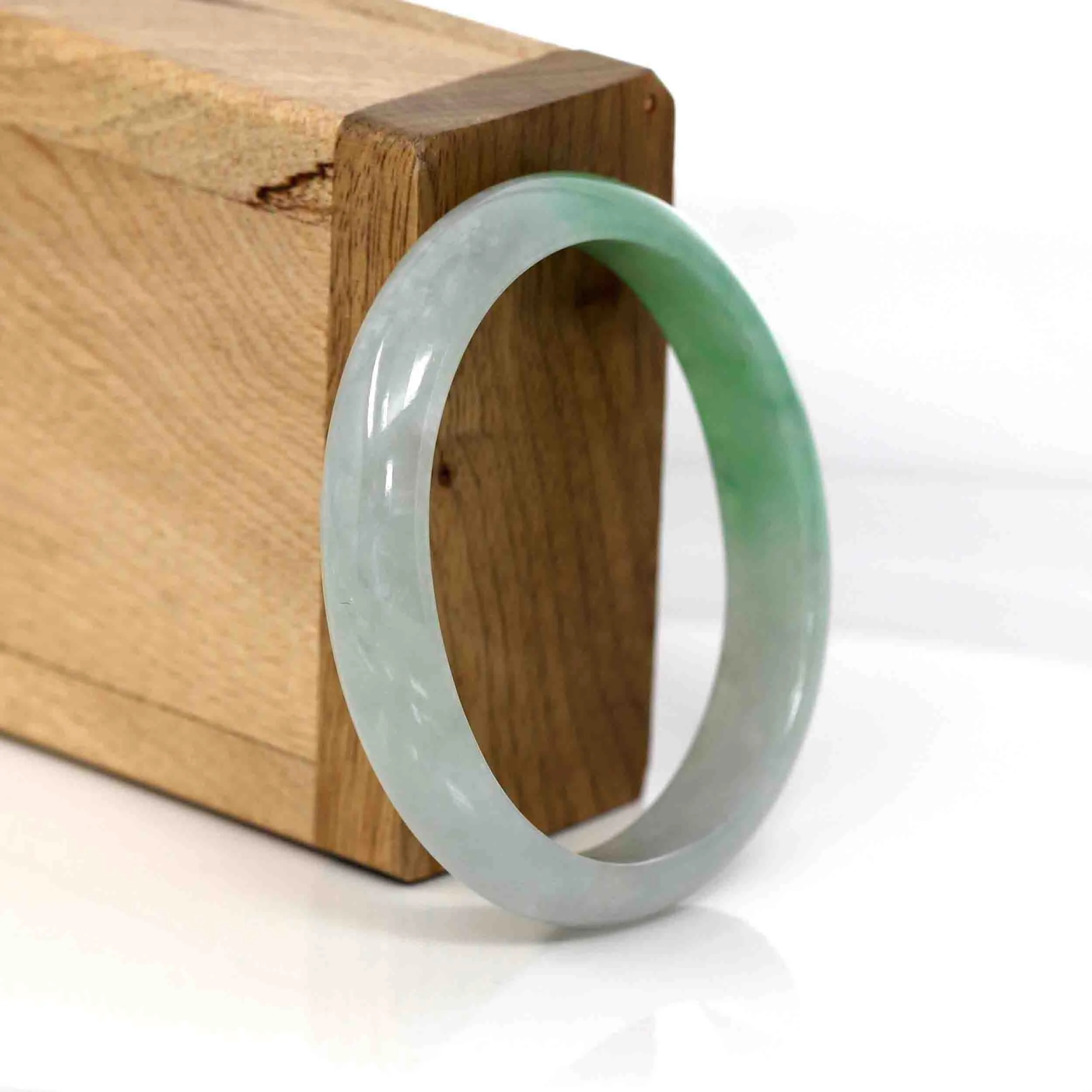 RealJade® Co. Genuine Burmese Green Jadeite Jade Oval Bangle (53.53 mm) #337