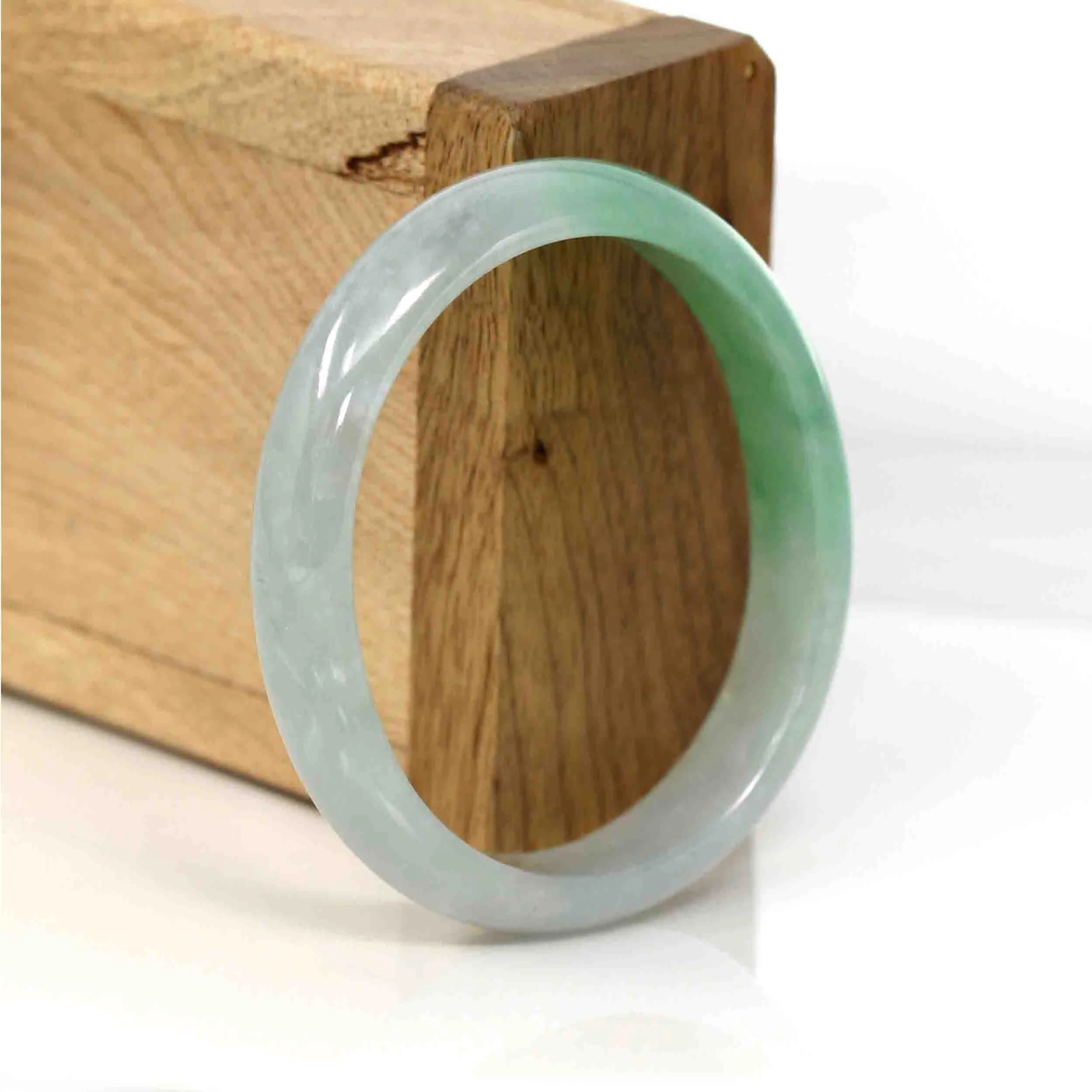 RealJade® Co. Genuine Burmese Green Jadeite Jade Oval Bangle (53.53 mm) #337