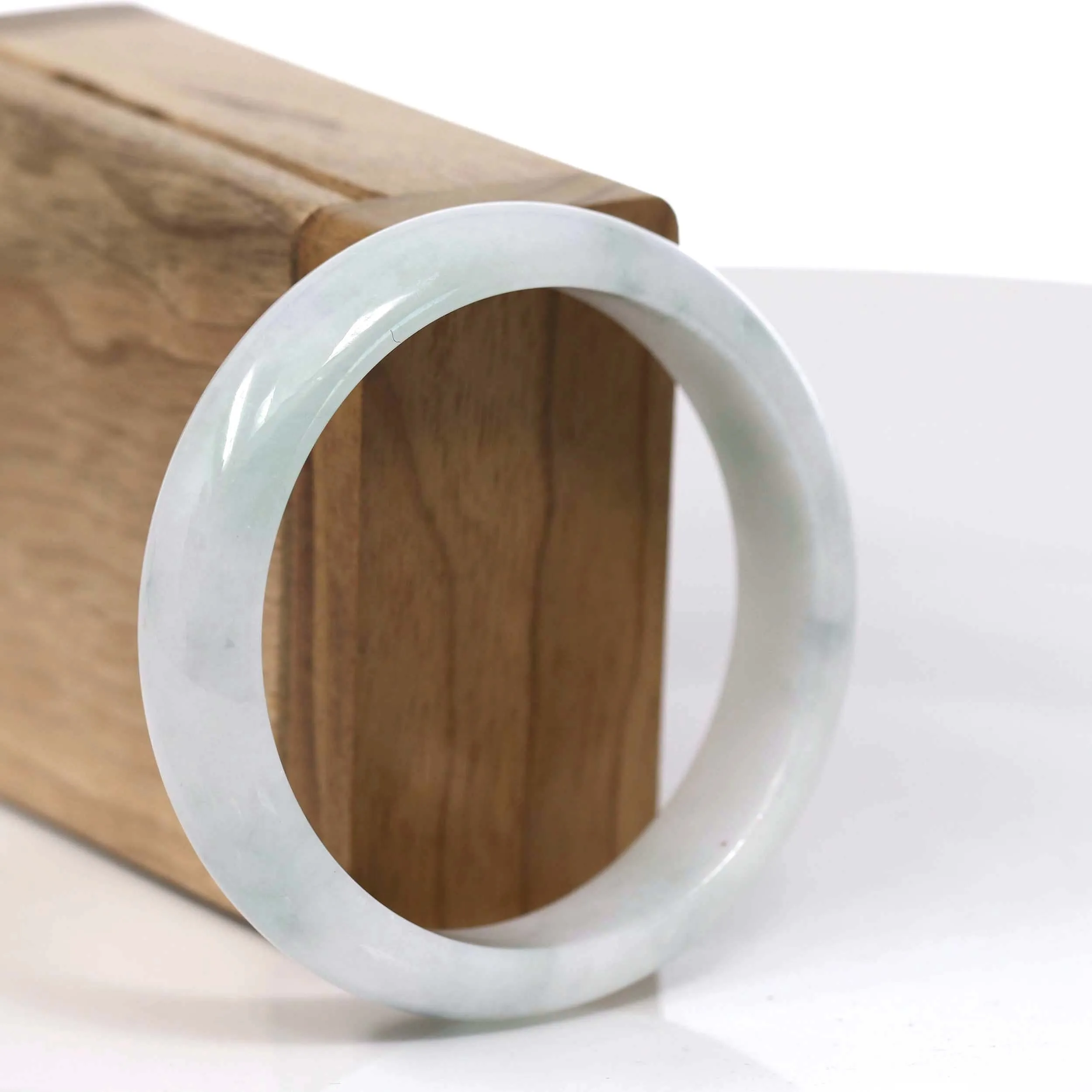 RealJade® Co. Genuine White & Green Burmese Jadeite Jade Bangle Bracelet (56.63mm)#T118