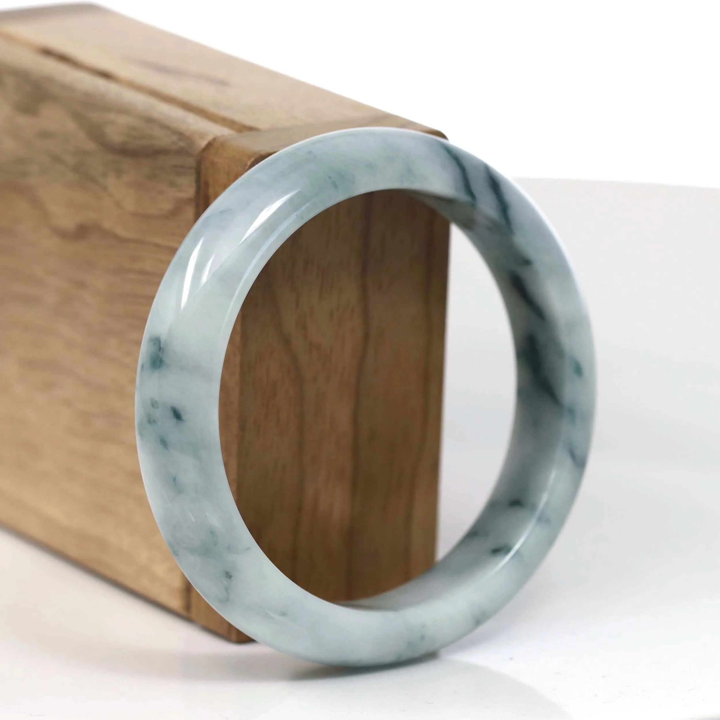 RealJade® Co. Natural Burmese Blue-green Jadeite Jade Bangle Bracelet (54.77mm)#T145
