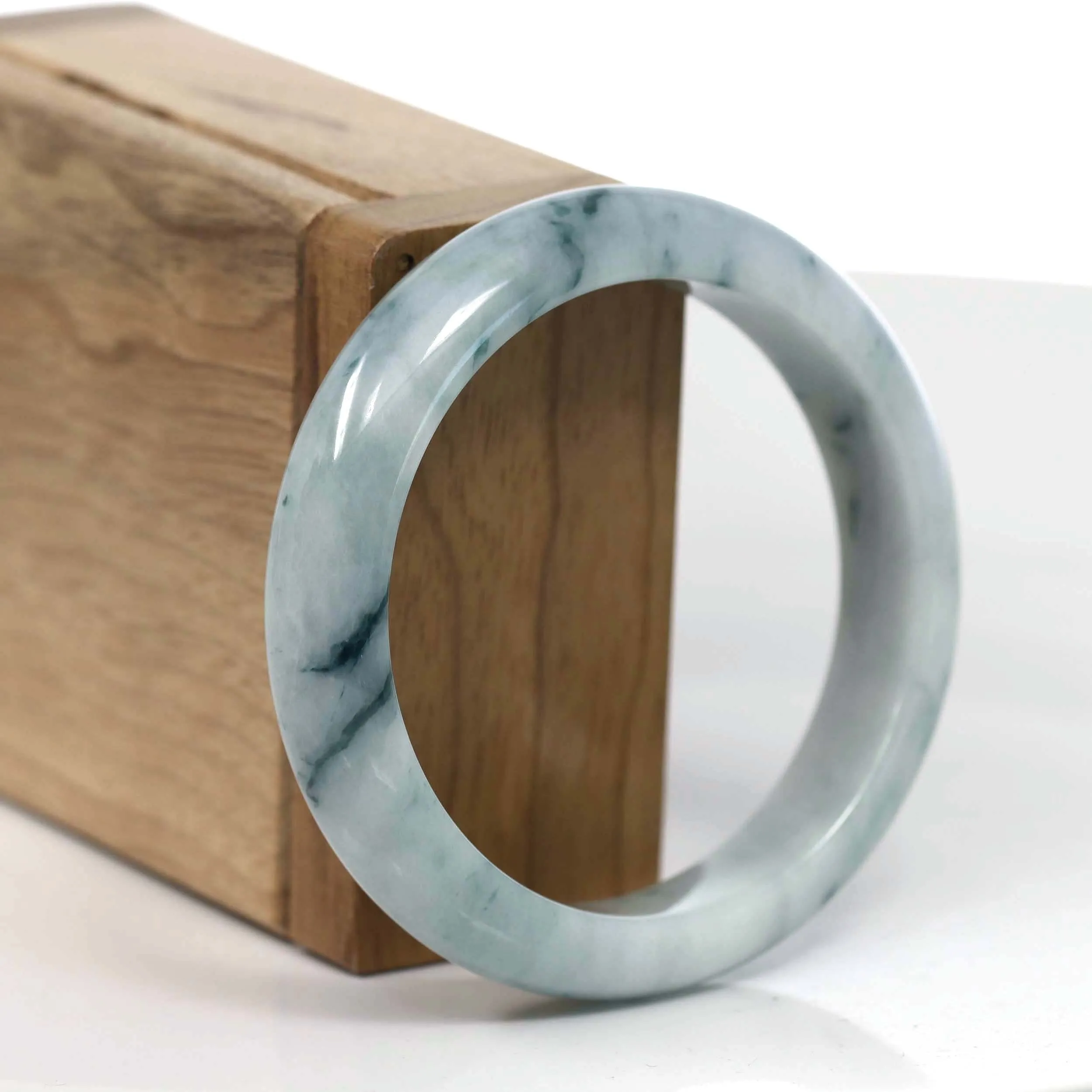 RealJade® Co. Natural Burmese Blue-green Jadeite Jade Bangle Bracelet (54.77mm)#T145