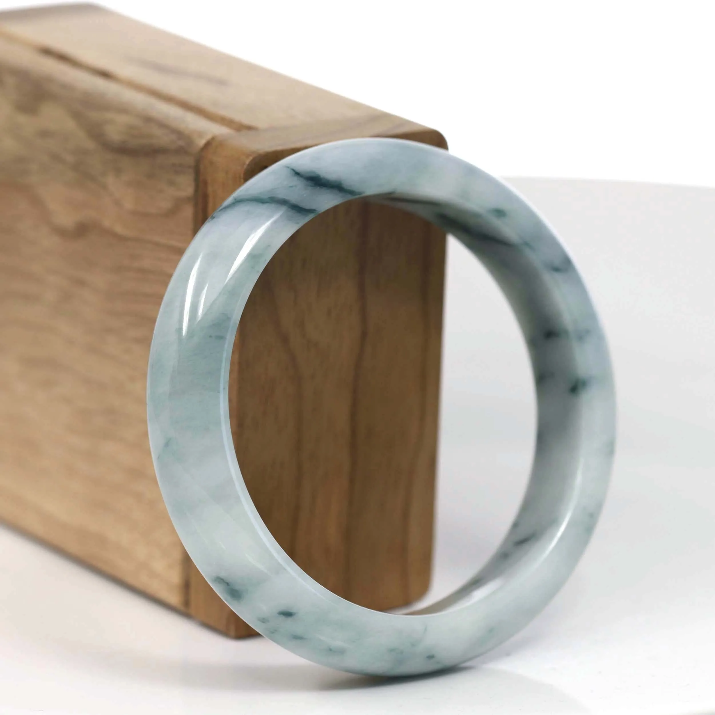 RealJade® Co. Natural Burmese Blue-green Jadeite Jade Bangle Bracelet (54.77mm)#T145