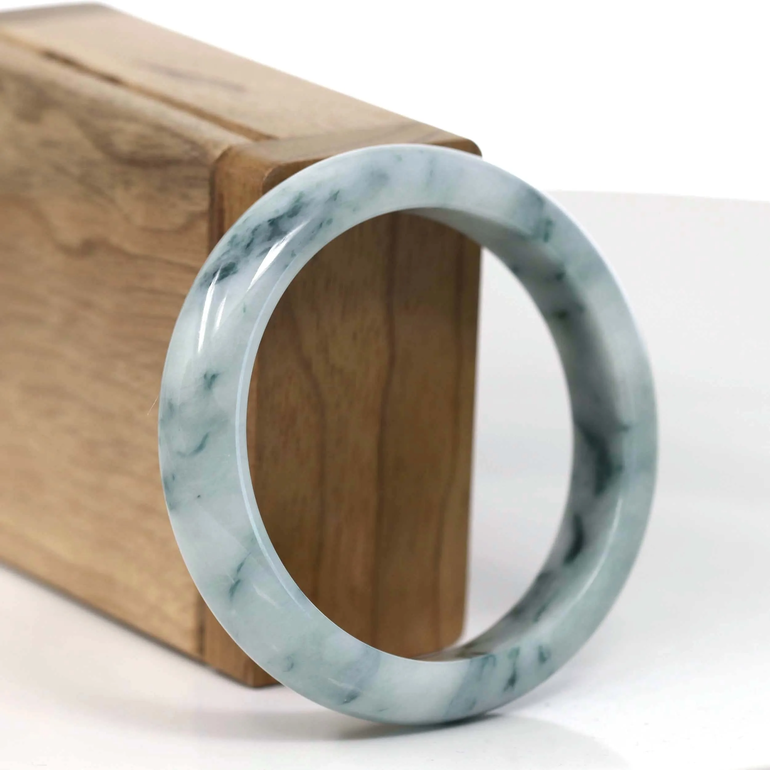 RealJade® Co. Natural Burmese Blue-green Jadeite Jade Bangle Bracelet (54.77mm)#T145